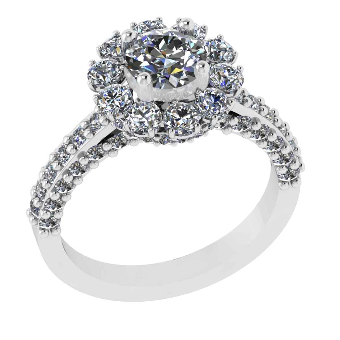 2.87 Ctw VS/SI1 Diamond 14K White Gold Engagement Ring (ALL DIAMOND ARE LAB: Center Diamond Weight :- 1.00 Ctw (Round cut) Color :- J-K Clarity : I2/I3 Center Stone Setting : Prong Side Diamond Weight Of Ctw 1.87 Ctw Color : J-K Clarity : VS/SI1 Stone Setting : Prong Metal