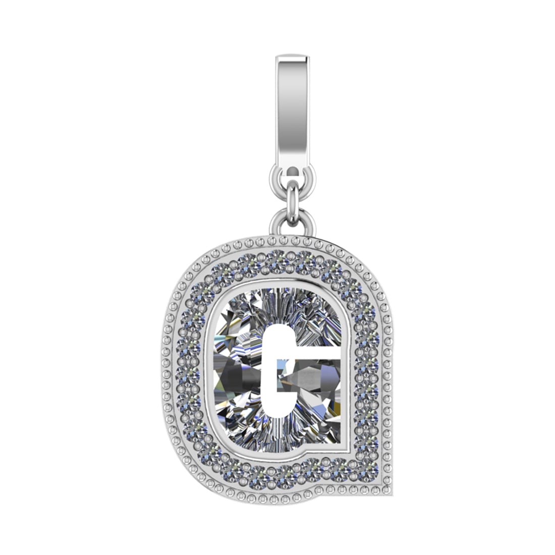 0.96 Ctw SI2/SI1 Diamond Prong Set 14k White Gold Alphabet-G Pendant (ALL D: Center Daimond Weight :-0.76 Ctw Color : White Side Diamond Weight Of Ctw 0.20 Ctw Color : G-H Clarity : SI2/SI1 Daimond Setting : Prong Metal Weight : Approx 3.06 gram 14k White Gold Alphabet-G