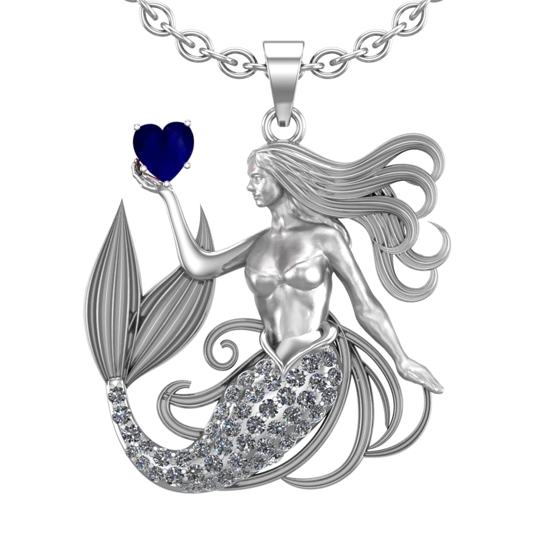 5.01 Ctw VS/SI1 Blue Sapphire and Diamond 14k white Gold Pandant (ALL DIAMO: Center Stone Weight :-2.00 Ctw ( Heart Cut) Center Stone Color :-Blue Sapphire Center Stone Setting : Prong Side Diamond Weight Of Ctw :- 3.01 Ctw Color : G-H Clarity : VS/SI1 Daimond Setting : Prong