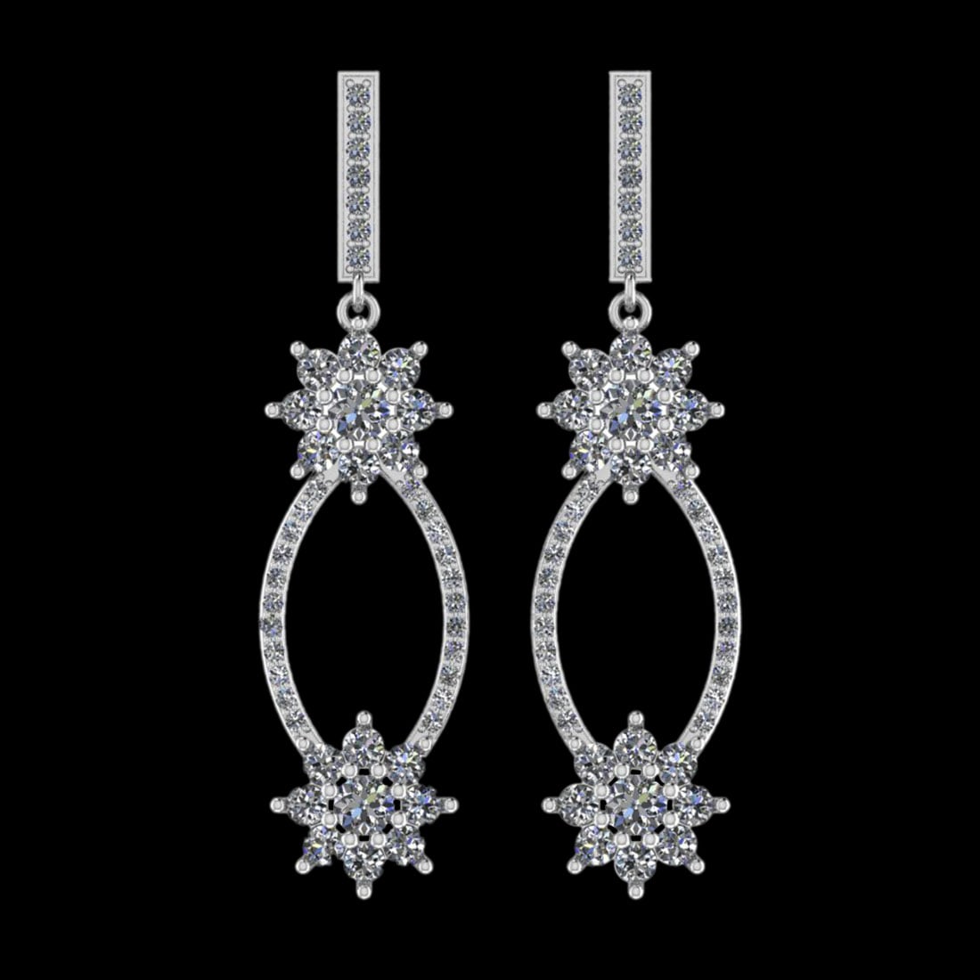1.88 Ctw VS/SI1 Diamond 10K White Gold Dangling Earrings: Diamond Weight : 1.88 Ctw ( Round Cut ) Diamond Stone Color : J-K Stone Clarity : VS/SI1 Stone Setting : Prong Metal Weight : Approx 7.70 Gram 10K White Gold Dangling Earrings (ALL DIAMOND ARE LAB GRO