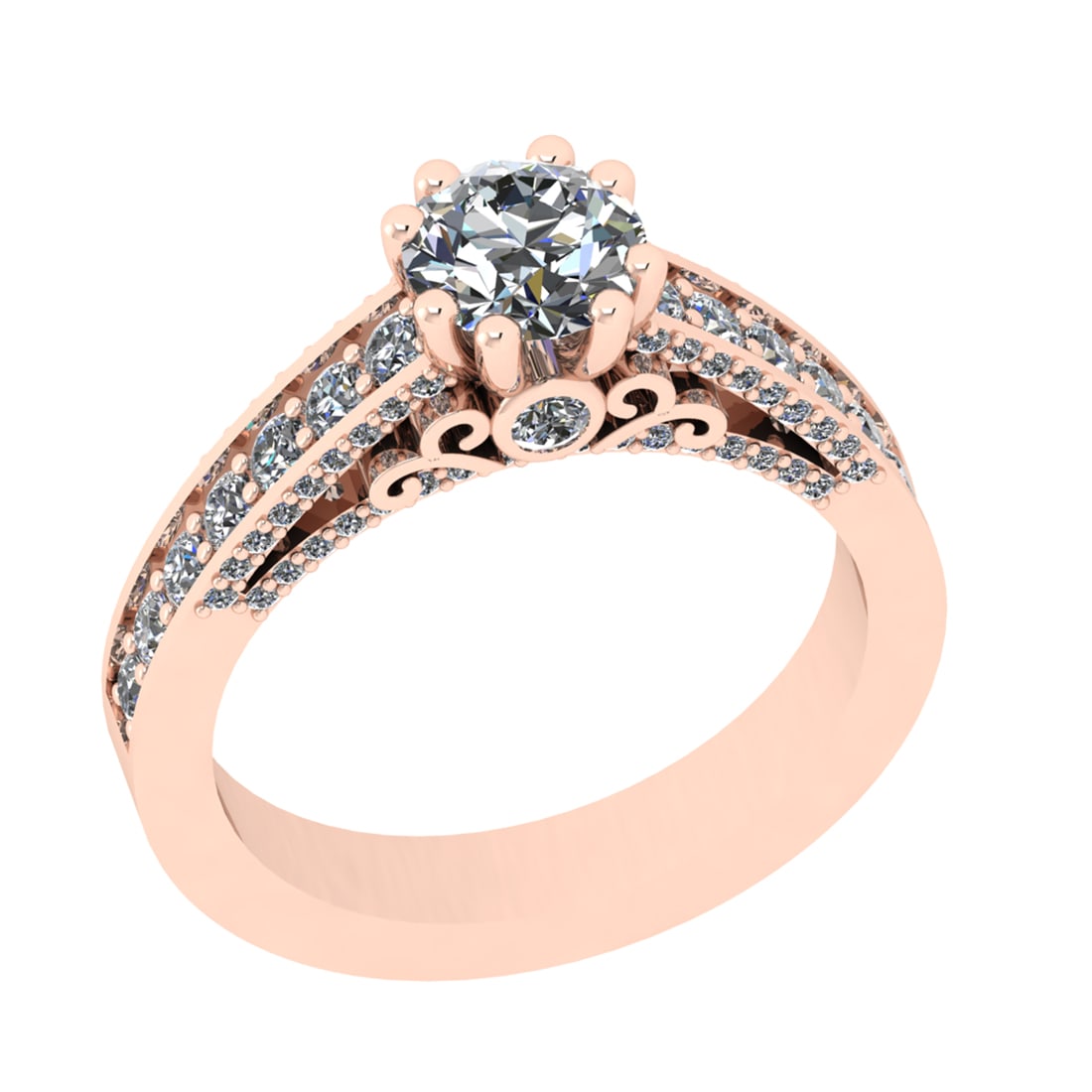 1.76 Ctw SI1/SI2 Diamond Prong Set 14k Rose Gold Engagement Ring: Center Daimond Weight :-0.84 Ctw ( Round Cut ) Color : G-H Clarity : SI1/SI2 Side Diamond Weight Of Ctw 0.92 Ctw Color : G-H Clarity : SI1/SI2 Daimond Setting : Prong Metal Weight : Approx 5.24 gram 1