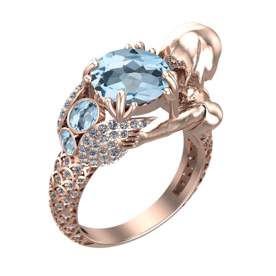 4.92 Ctw VS/SI1 Blue Topaz and Diamond Set 10K Rose Gold Engagement Ring (A: Center Stone Weight :-3.87 Ctw ( Round Cut) Center Stone Color :-Blue Topaz Center Stone Setting : Prong Side Diamond Weight Of Ctw 1.05 Ctw Color : J-K Clarity : VS/SI1 Daimond Setting : Prong Metal