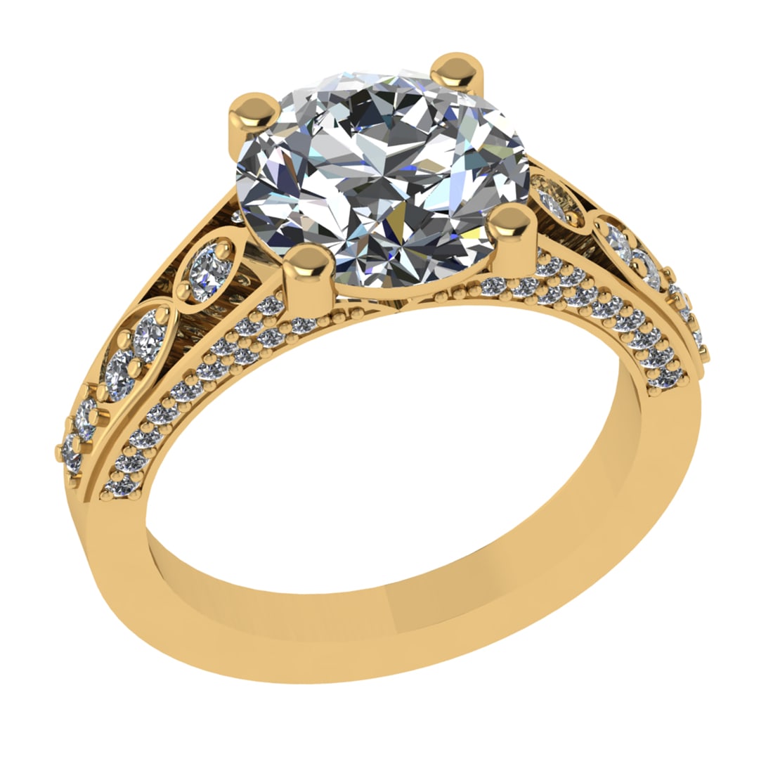 3.47 Ctw VS/SI1 Diamond 14k Yellow Gold Engagement Ring (ALL DIAMOND ARE LA: Center Daimond Weight :-2.75 Ctw ( Round Cut) Color : G-H Clarity : VS/SI1 Side Diamond Weight Of Ctw 0.72 Ctw Color : G-H Clarity : VS/SI1 Daimond Setting : Prong Metal Weight : Approx 4.91 gram 14k 