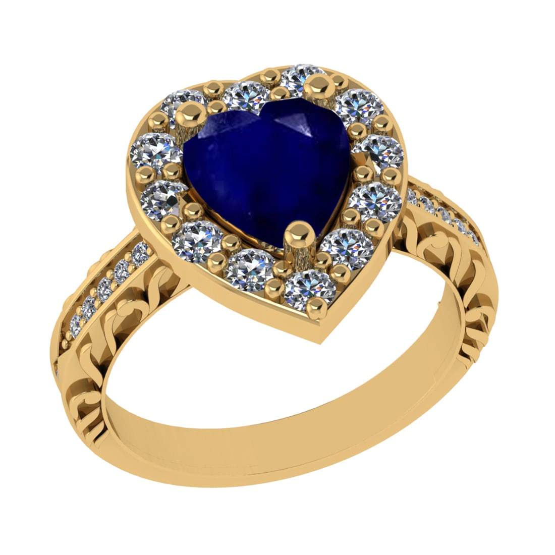 2.52 Ctw VS/SI1 Blue Sapphire And Diamond 14k Yellow Gold Engagement Ring (: Center Stone Weight : 1.50 Ctw ( Heart Cut ) Center Stone Color : Blue Sapphire Stone Setting : Prong Side Diamond Weight Of Ctw 1.02 Ctw Side Stone Color : G-H Stone Clarity : VS/SI1 Stone Setting : 
