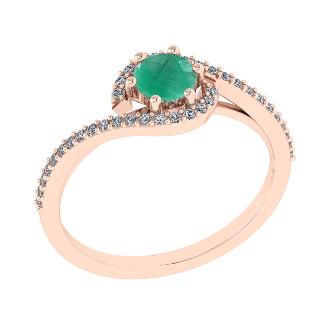 0.69 Ctw VS/SI1 Emerald and Diamond 14K Rose Gold Engagement Ring (ALL DIAM (1 of 2)