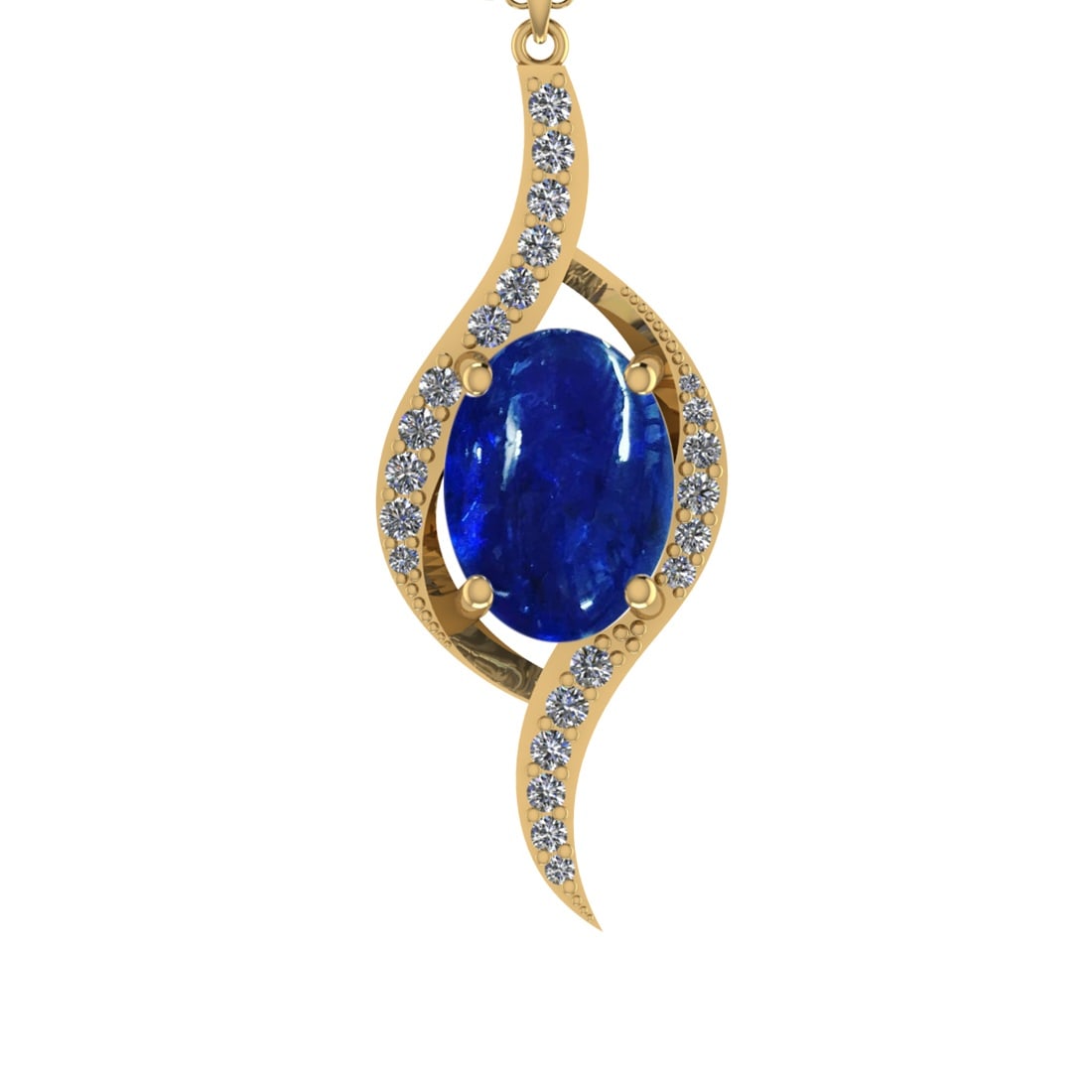 7.93 Ctw SI1/SI2 Tanzanite and Diamond 14k Yellow Gold Pandant (ALL DIAMOND: Center Stone Weight :-7.30 Ctw ( Oval Cab) Center Stone Color :-Tanzanite Center Stone Setting : Prong Side Diamond Weight Of Ctw 0.63 Ctw Color : J-K Clarity : SI1/SI2 Stone Setting : Prong Metal Wei