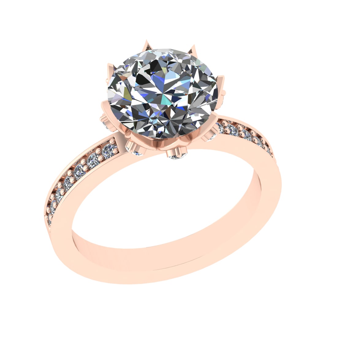 2.59 Ctw VS/SI1 Diamond 14k Rose Gold Engagement Ring (ALL DIAMOND ARE LAB: Center Daimond Weight :-2.20 Ctw ( Roundr Cut) Color : G-H Clarity : VS/SI1 Side Diamond Weight Of Ctw 0.39 Ctw Color : G-H Clarity : VS/SI1 Daimond Setting : Prong Metal Weight : Approx 3.95 gram 14k