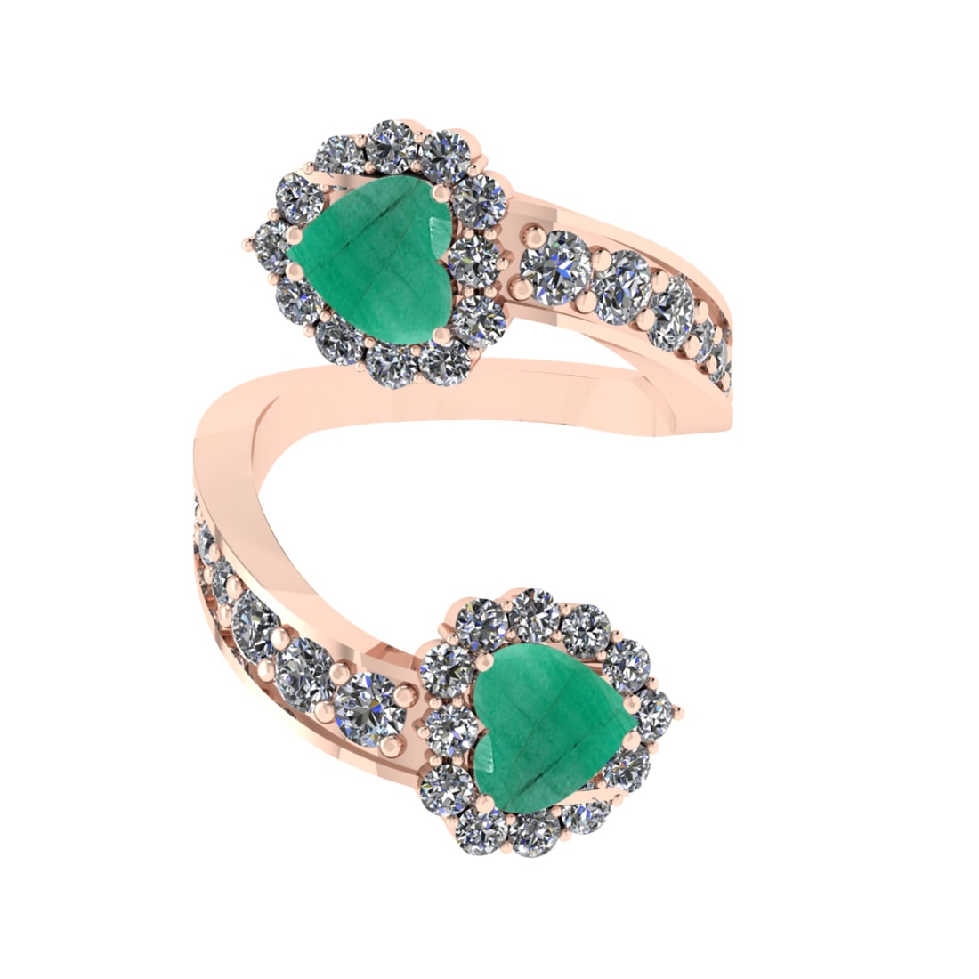 4.24 Ctw VS/SI1 Emerald and Diamond14K Rose Gold Engagement Ring: Center Stone Weight : 2.00 Ctw (Heart Cut) Center Stone Color :-Emerald Center Stone Setting : Prong Side Diamond Weight Of Ctw 2.24 Ctw Color : J-K Clarity : VS/SI1 Stone Setting : Prong Metal Weight