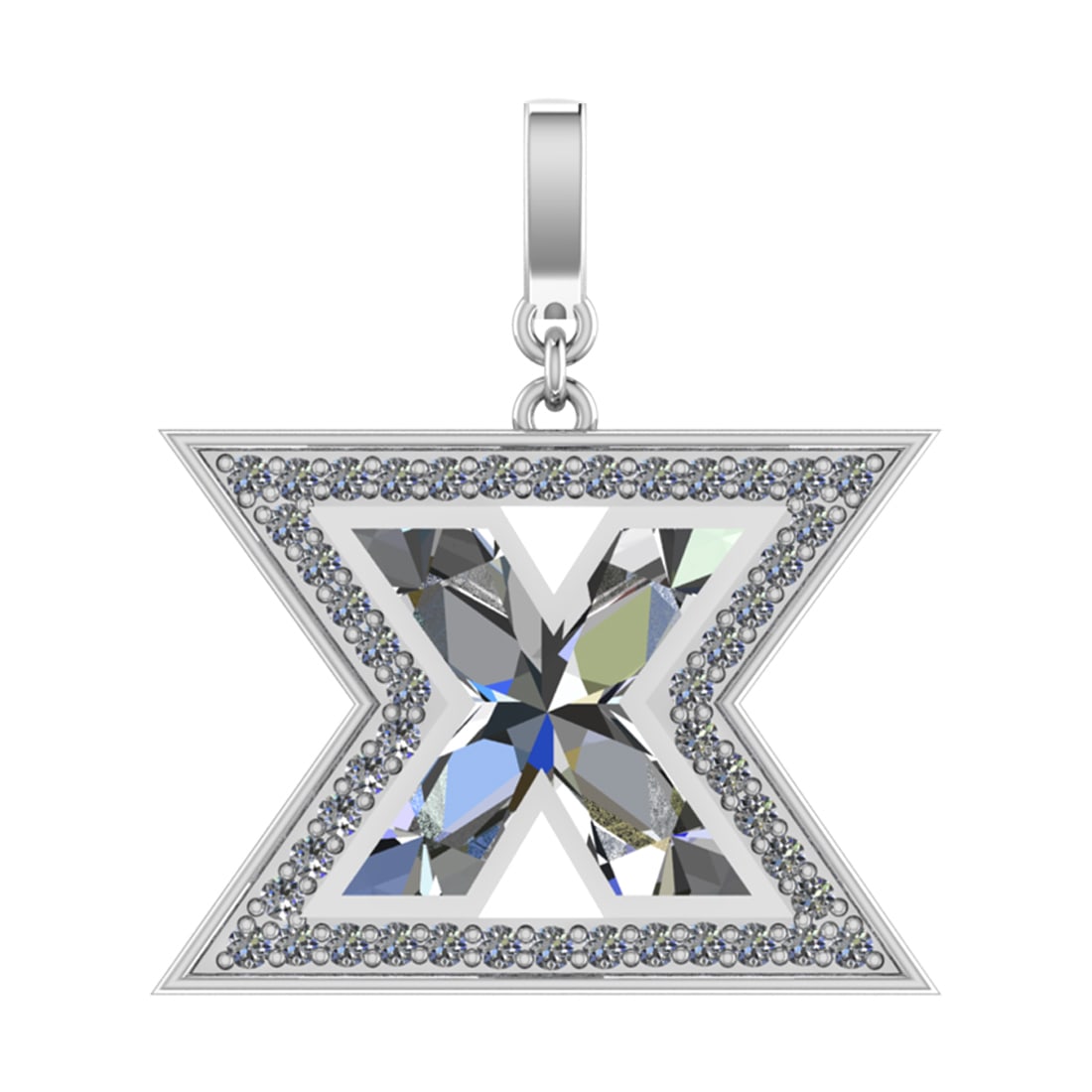 1.27 Ctw SI2/SI1 Diamond Prong Set 14k White Gold Alphabet-X Pendant (ALL D: Center Daimond Weight :-0.91 Ctw Color : White Side Diamond Weight Of Ctw 0.36 Ctw Color : G-H Clarity : SI2/SI1 Daimond Setting : Prong Metal Weight : Approx 6.74 gram 14k White Gold Alphabet-X