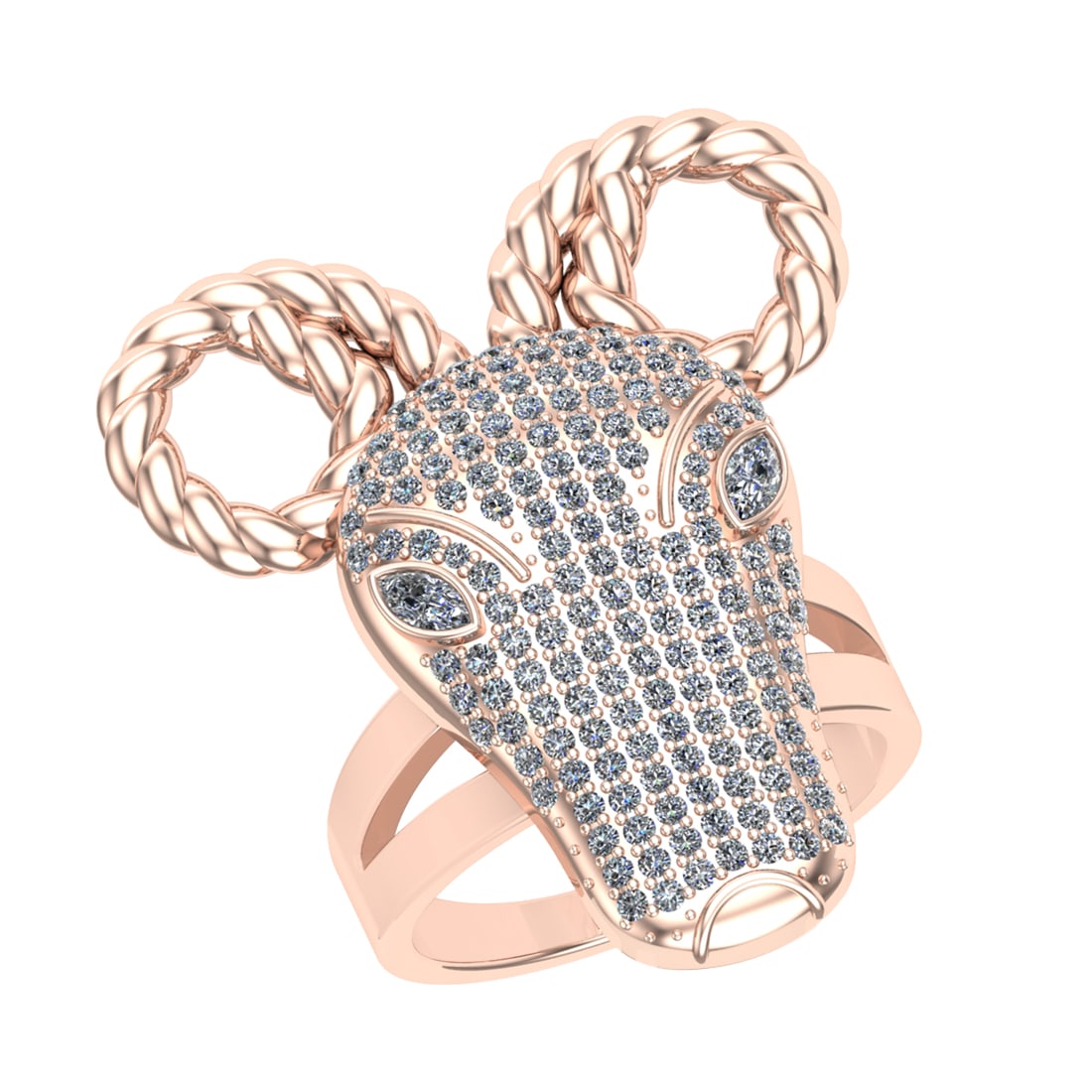 1.42 CtwVS/SI1 Diamond 14K Rose Gold Animal theme Ring: Eye Diamond weight :-0.20 ctw ( Marquise cut) Eye Diamond Color :-J-K Clarity :VS/SI1 Stone Setting :- Prong Total Diamond Weight : 1.22 Ctw (Round cut) Center Diamond Color :- J-K Center Clarity
