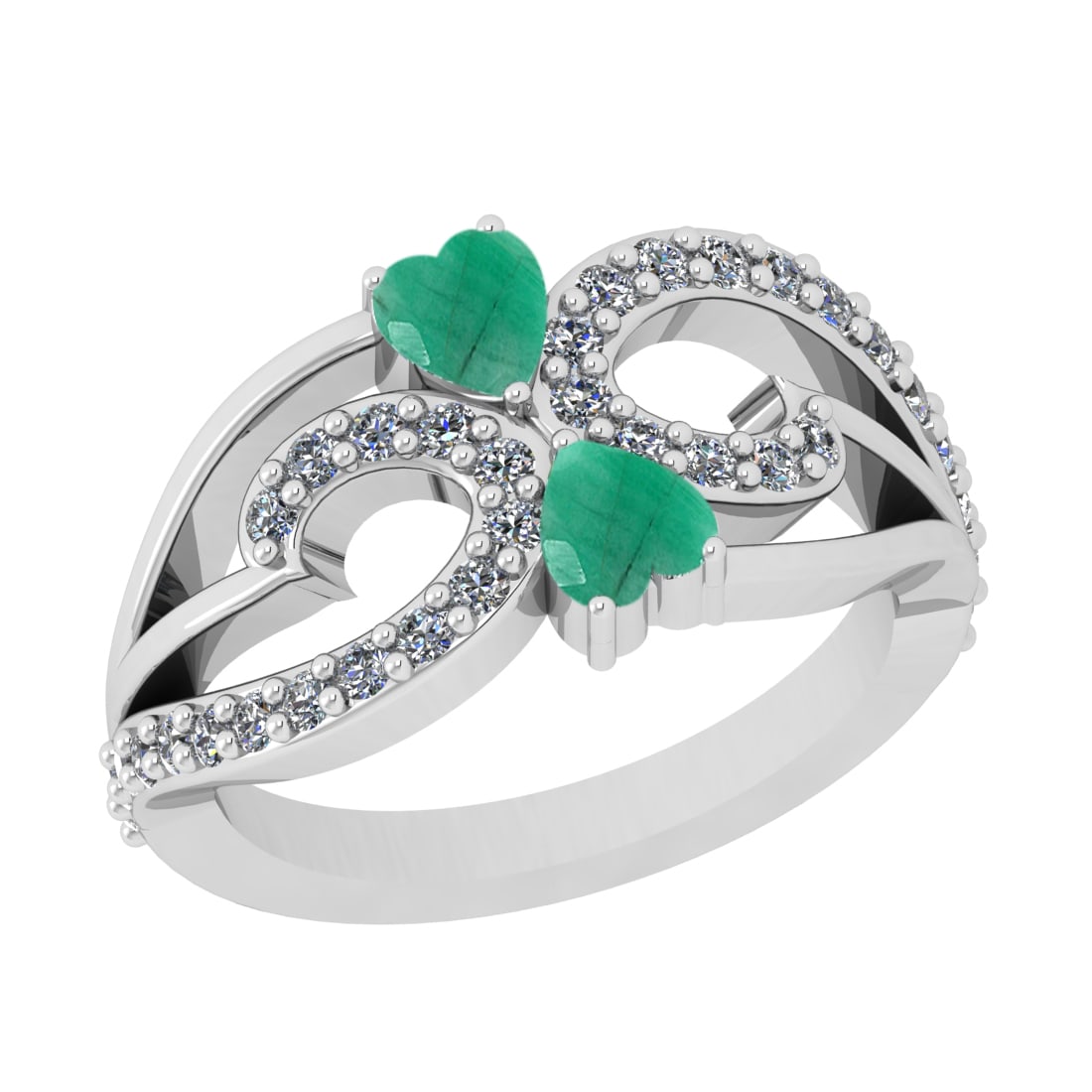 1.01 Ctw VS/SI1 Emeraldand Diamond Prong Set 14k white Gold Engagement Ring: Center Stone Weight :-0.50 Ctw ( Heart Cut ) Center Stone Color :-Emerald Center Stone Setting : Prong Side Diamond Weight Of Ctw :- 0.51 Ctw Color : J-K Clarity : VS/SI1 Daimond Setting : Prong Metal