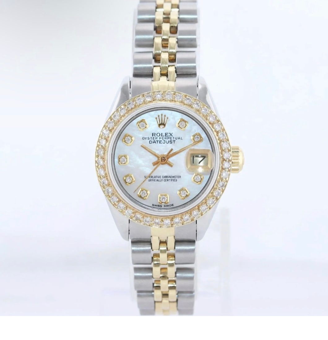 USED 26MM OYSTERPERPETUAL DATEJUST WITH DIAMOND BEZEL (G-H, SI1-SI2) COMES (1 of 1)