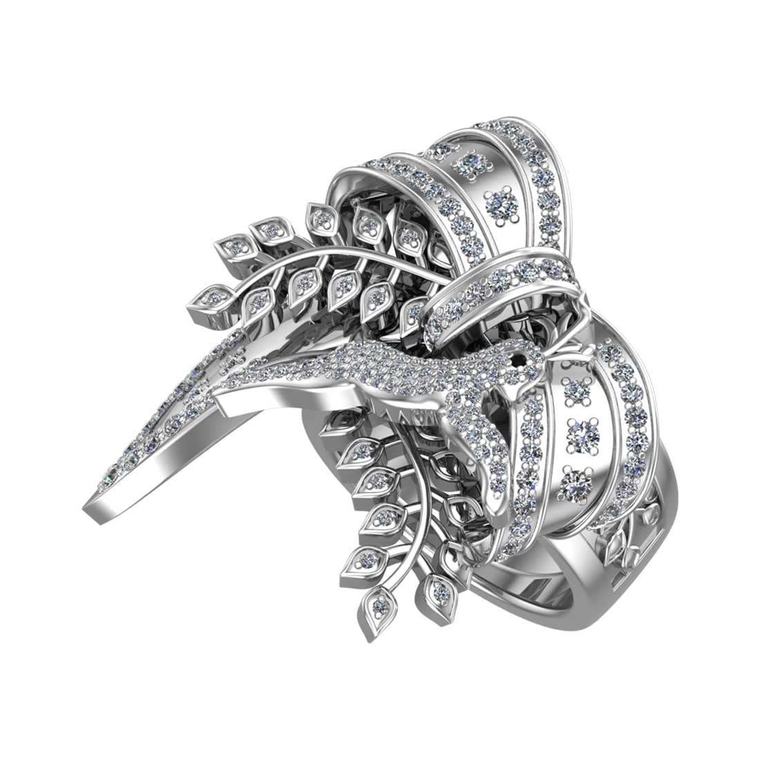 1.53 Ctw SI2/SI1 Diamond Prong Set 14k white Gold Christmas theme Ring: Eye Stone Weight :- 0.01 ctw Eye Stone Color :- Treated Fancy Black Diamond Total Daimond Weight :-1.52 Ctw Color : G-H Clarity : SI2/SI1 Setting : Prong Metal Weight : Approx 32.09 gram 14k White Gol