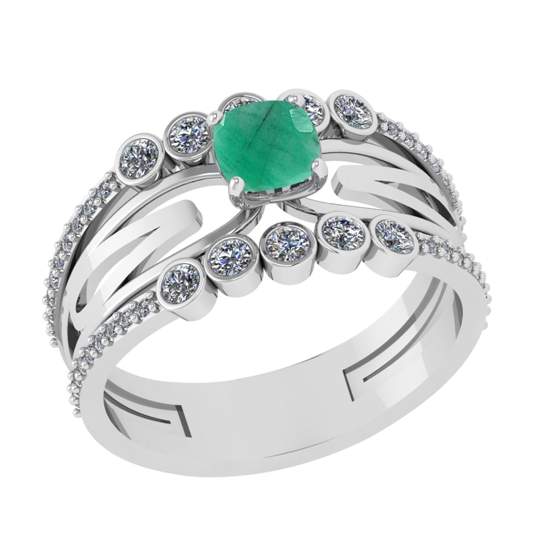 1.03 Ctw VS/SI1 Emerald and Diamond 14k white Gold Engagement Ring (ALL DIA: Center Stone Weight :-0.50 Ctw ( Cushion Cut) Center Stone Color :-Emerald Center Stone Setting : Prong Side Diamond Weight Of Ctw :- 0.53 Ctw Color : J-K Clarity : VS/SI1 Daimond Setting : Prong Meta