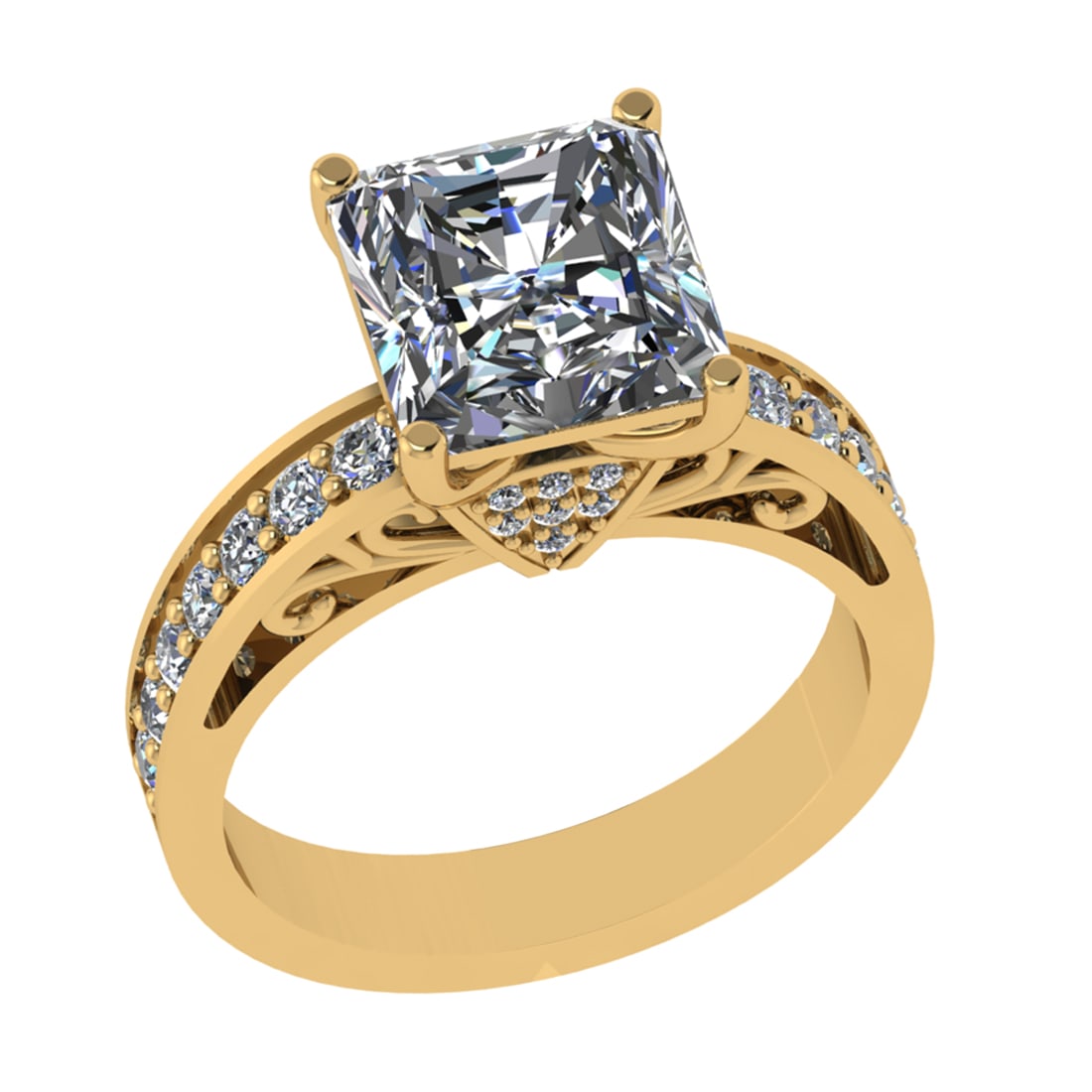 3.38 Ctw VS/SI1 Diamond 14k Yellow Gold Engagement Ring (ALL DIAMOND ARE LA: Center Daimond Weight :-2.80 Ctw ( Princess Cut) Color : G-H Clarity : VS/SI1 Side Diamond Weight Of Ctw 0.58 Ctw Color : G-H Clarity : VS/SI1 Daimond Setting : Prong Metal Weight : Approx 4.91 gram 1
