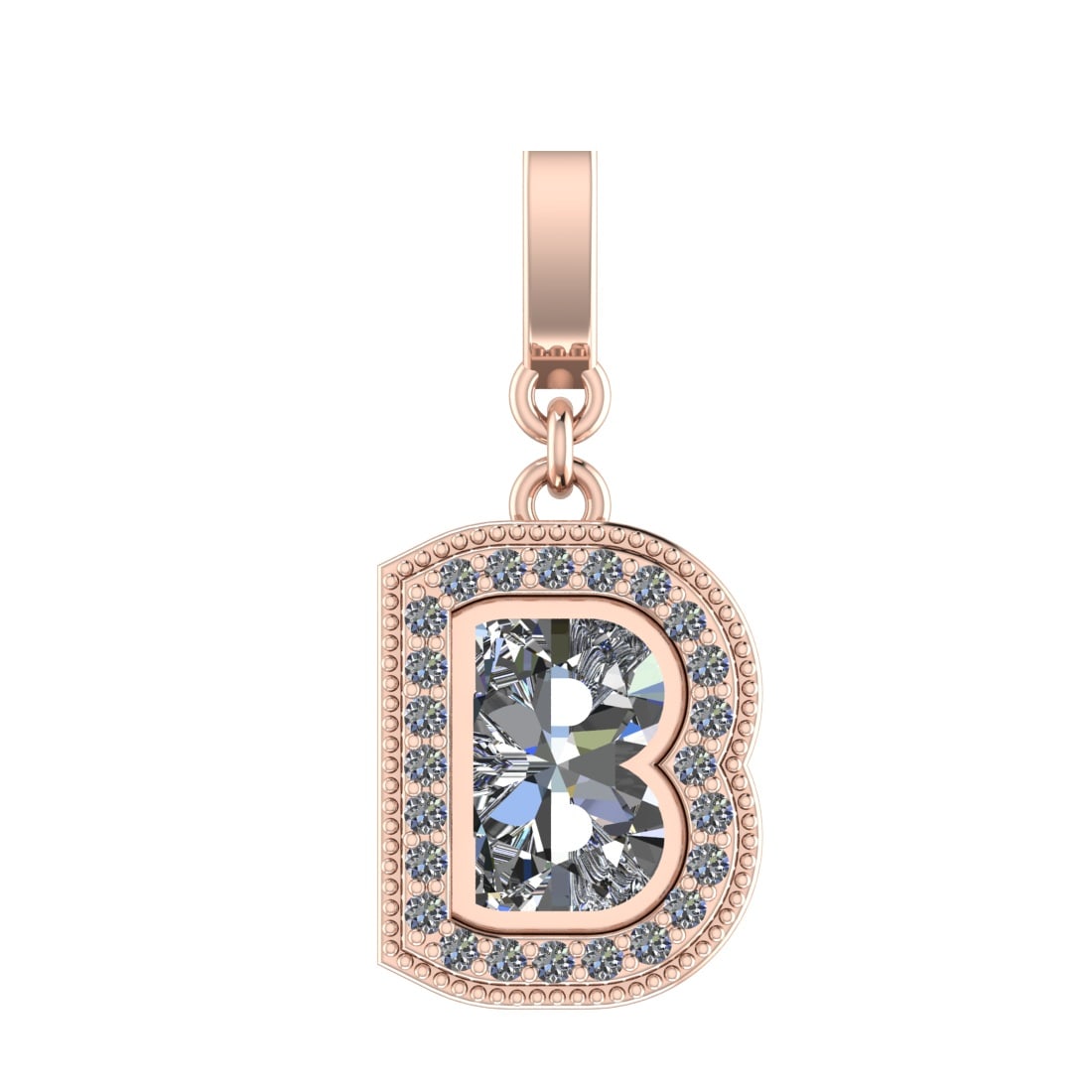 0.91 Ctw SI2/SI1 Diamond Prong Set 14k Rose Gold Alphabet-B Pendant (ALL DI: Center Daimond Weight :-0.79 Ctw Color : White Side Diamond Weight Of Ctw 0.12 Ctw Color : G-H Clarity : SI2/SI1 Daimond Setting : Prong Metal Weight : Approx 2.95 gram 14k Rose Gold Alphabet-B