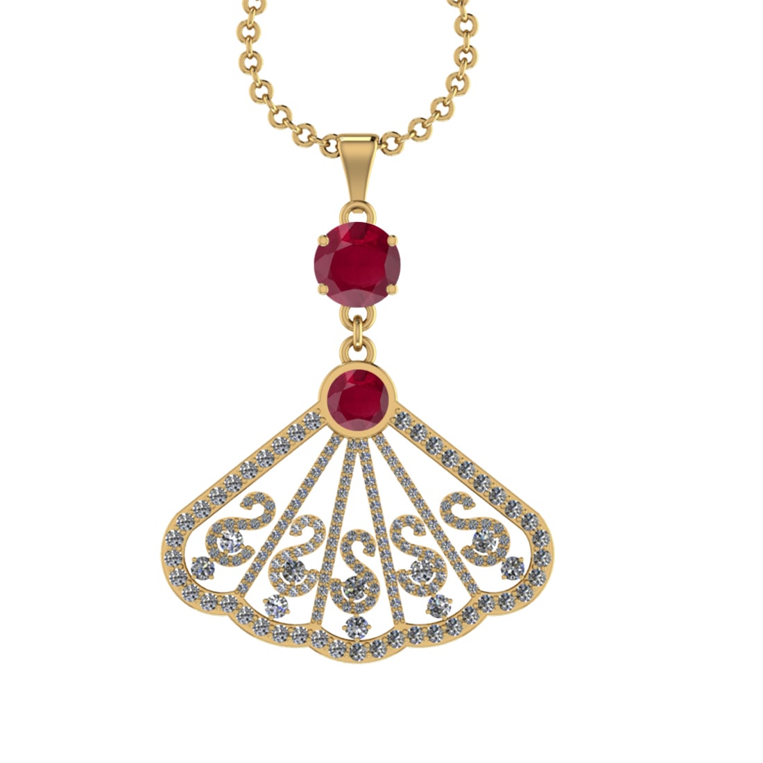 3.33 Ctw VS/SI1 Ruby and Diamond14K Yellow Gold Necklace (ALL DIAMOND ARE L: Center Stone Weight : 1.75 Ctw (2pec Round Cut) Center Stone Color :-Ruby Center Stone Setting : Prong Side Diamond Weight Of Ctw 1.58 Ctw Color : J-K Clarity : VS/SI1 Stone Setting : Prong Metal Weig