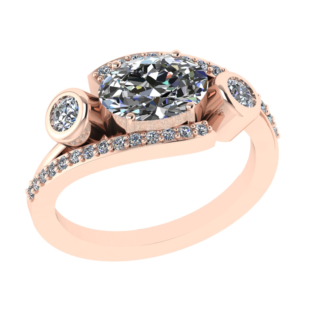 2.94 Ctw VS/SI1 Diamond 14k Rose Gold Engagement Ring: Center Daimond Weight :-2.50 Ctw ( Oval Cut) Color : G-H Clarity : VS/SI1 Side Diamond Weight Of Ctw 0.44 Ctw Color : G-H Clarity : VS/SI1 Daimond Setting : Prong Metal Weight : Approx 4.91 gram 14k R