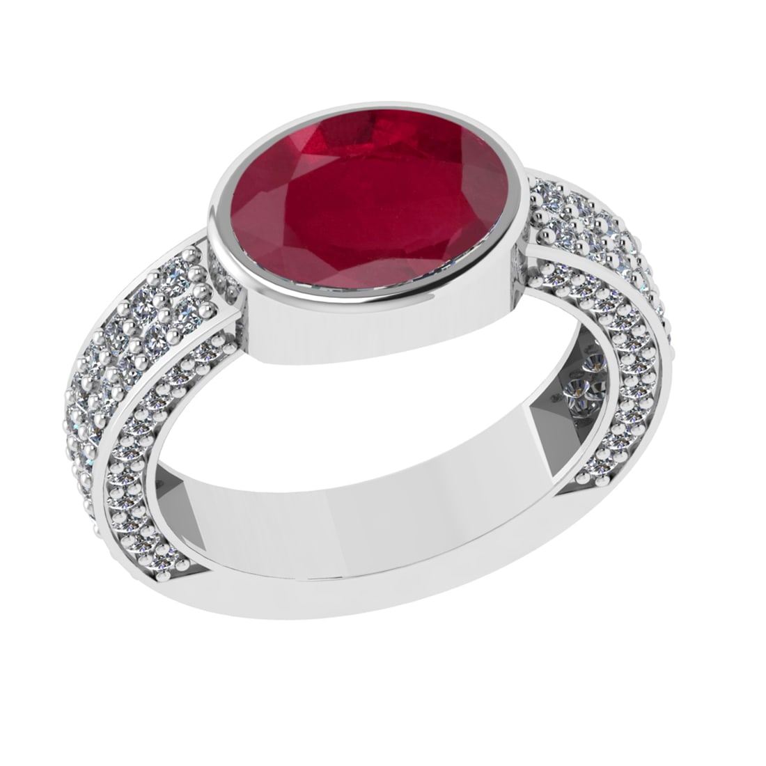 2.96 Ctw VS/SI1 Ruby and Diamond 14k white Gold Engagement Ring (ALL DIAMON: Center Stone Weight :-2.00 Ctw ( Oval Cut) Center Stone Color :-Ruby Center Stone Setting : Prong Side Diamond Weight Of Ctw 0.96 Ctw Color : G-H Clarity : VS/SI1 Daimond Setting : Prong Metal Weight 