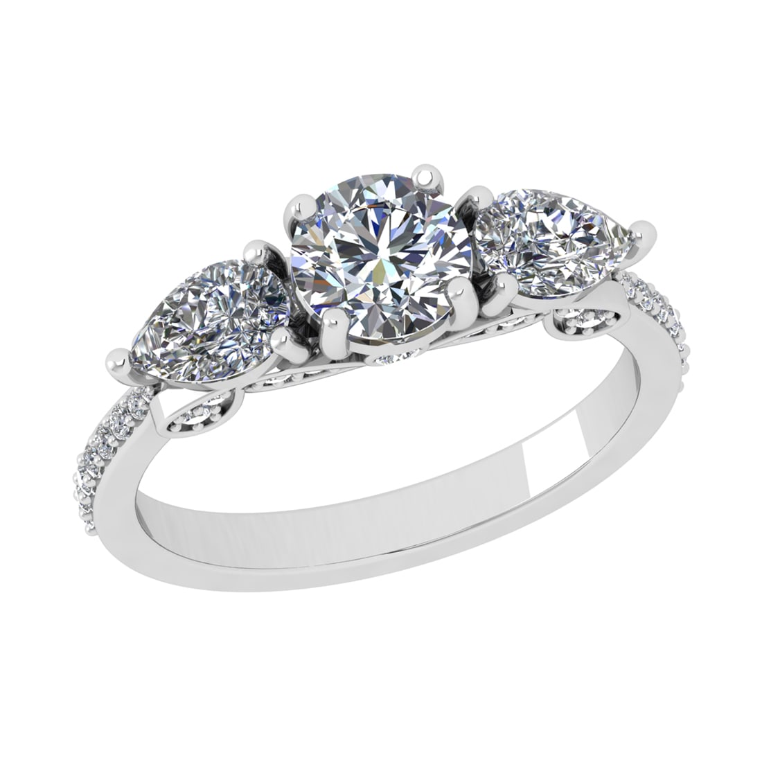 1.97 Ctw SI1/SI2 Diamond Prong Set 14k white Gold Engagement Ring: Center Daimond Weight :-1.50 Ctw ( Pear & Round Cut) Color : G-H Clarity : SI1/SI2 Side Diamond Weight Of Ctw 0.47 Ctw Color : G-H Clarity : SI1/SI2 Daimond Setting : Prong Metal Weight : Approx 3.90 