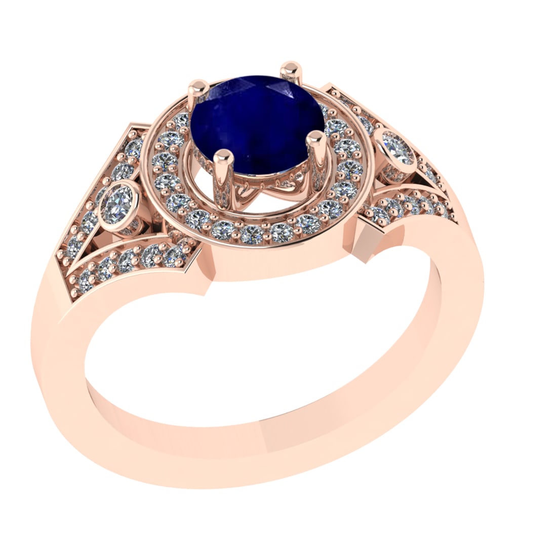 1.24 Ctw VS/SI1 Blue Sapphire and Diamond 14k Rose Gold Engagement Ring (AL: Center Stone Weight :-0.84 Ctw ( Round Cut) Center Stone Color :-Blue Sapphire Center Stone Setting : Prong Side Diamond Weight Of Ctw 0.40 Ctw Color : G-H Clarity : VS/SI1 Daimond Setting : Prong