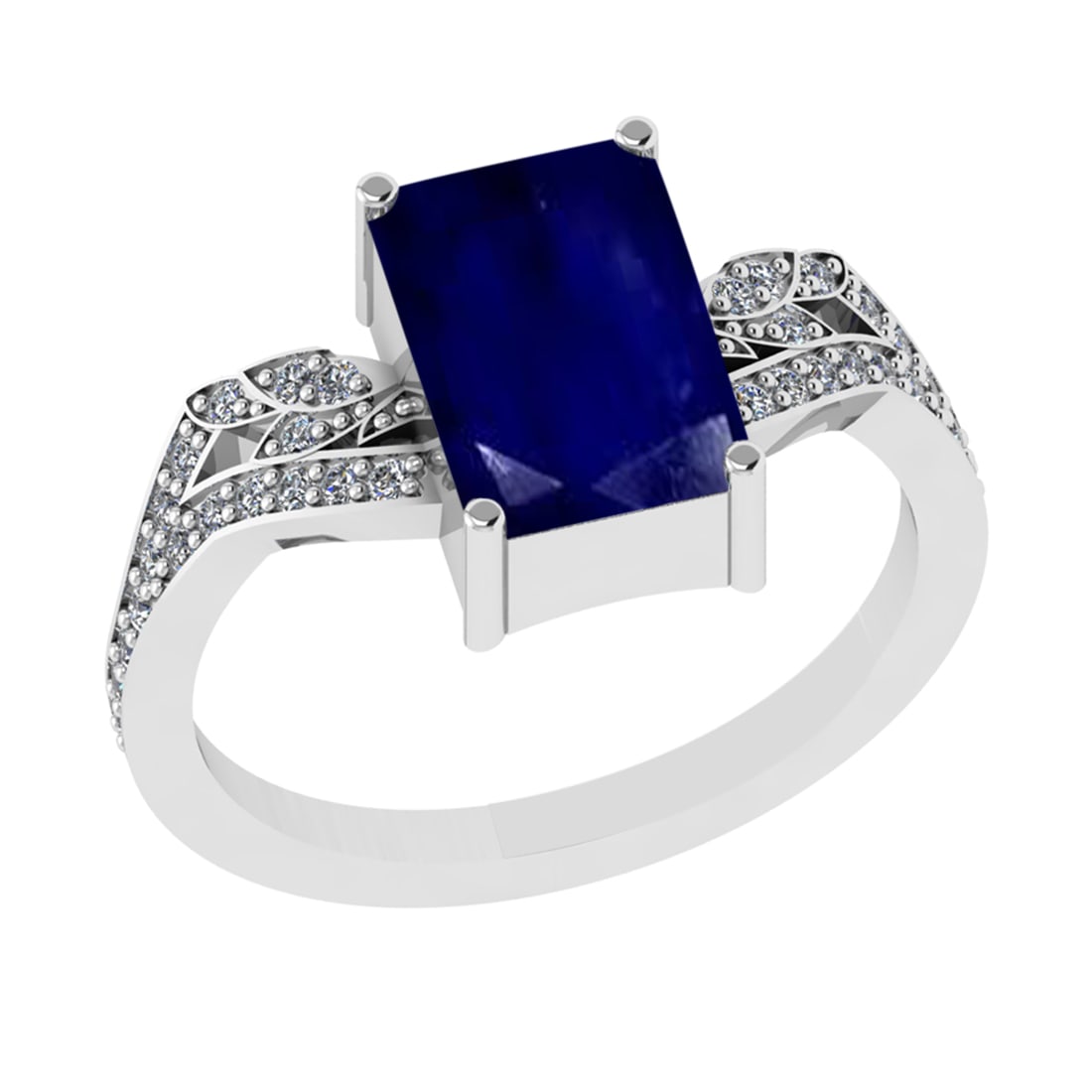 2.77 Ctw VS/SI1 Blue Sapphire and Diamond 14k white Gold Engagement Ring (A: Center Stone Weight :-2.50 Ctw ( Emerald Cut) Center Stone Color :-Blue Sapphire Center Stone Setting : Prong Side Diamond Weight Of Ctw :- 0.27 Ctw Color : J-K Clarity : VS/SI1 Daimond Setting :