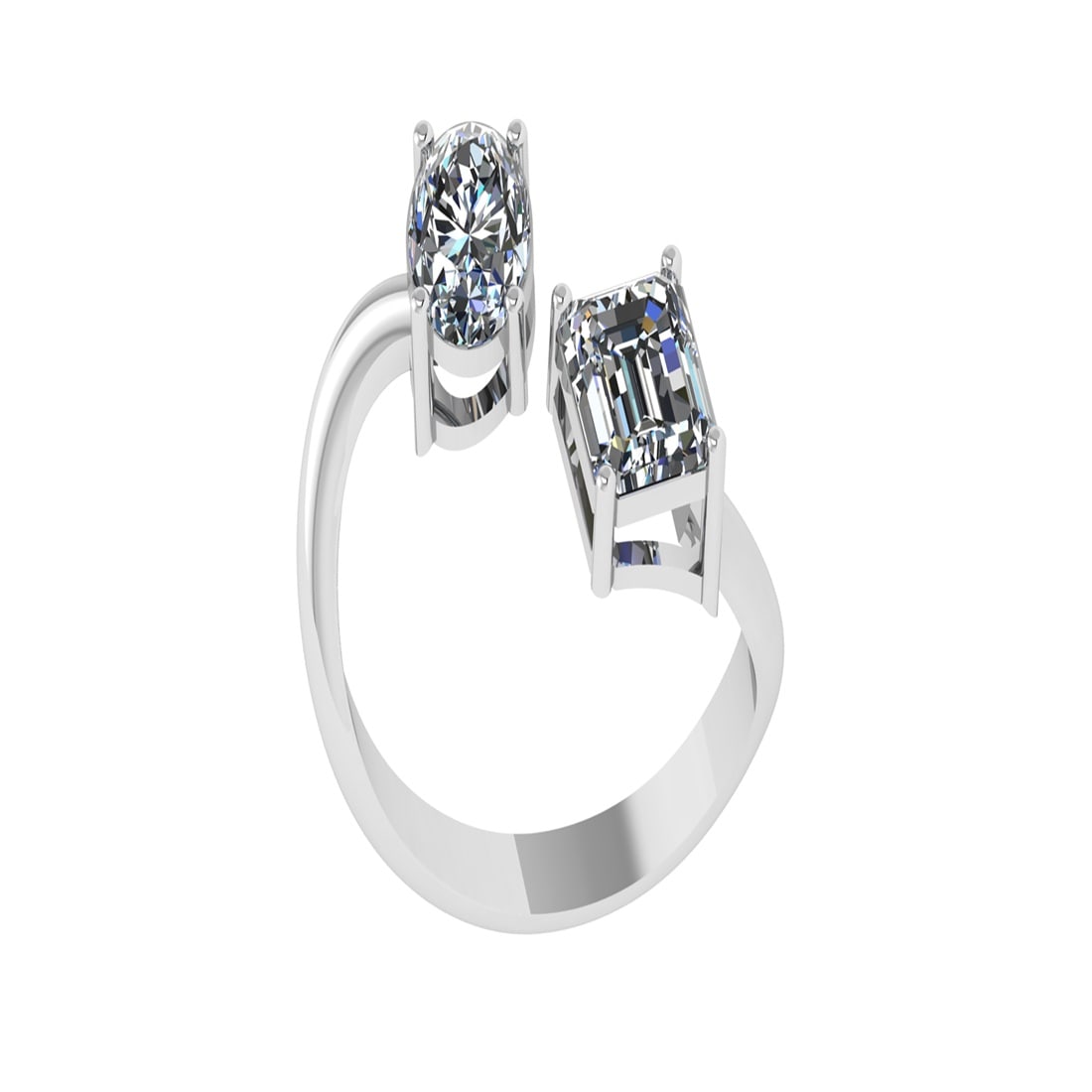 1.25 Ctw SI2/SI1 Diamond Prong Set 14K white Gold Toi et Moi Two-Stone Enga: Total Daimond Weight :-1.25 Ctw ( Oval & Emerlad cut ) Color : G-H Clarity : SI2/SI1 Setting : Prong Metal Weight : Approx 2.80 gram 14K White Gold Toi et Moi Two-Stone Engagement Ring Currnet Ring Si