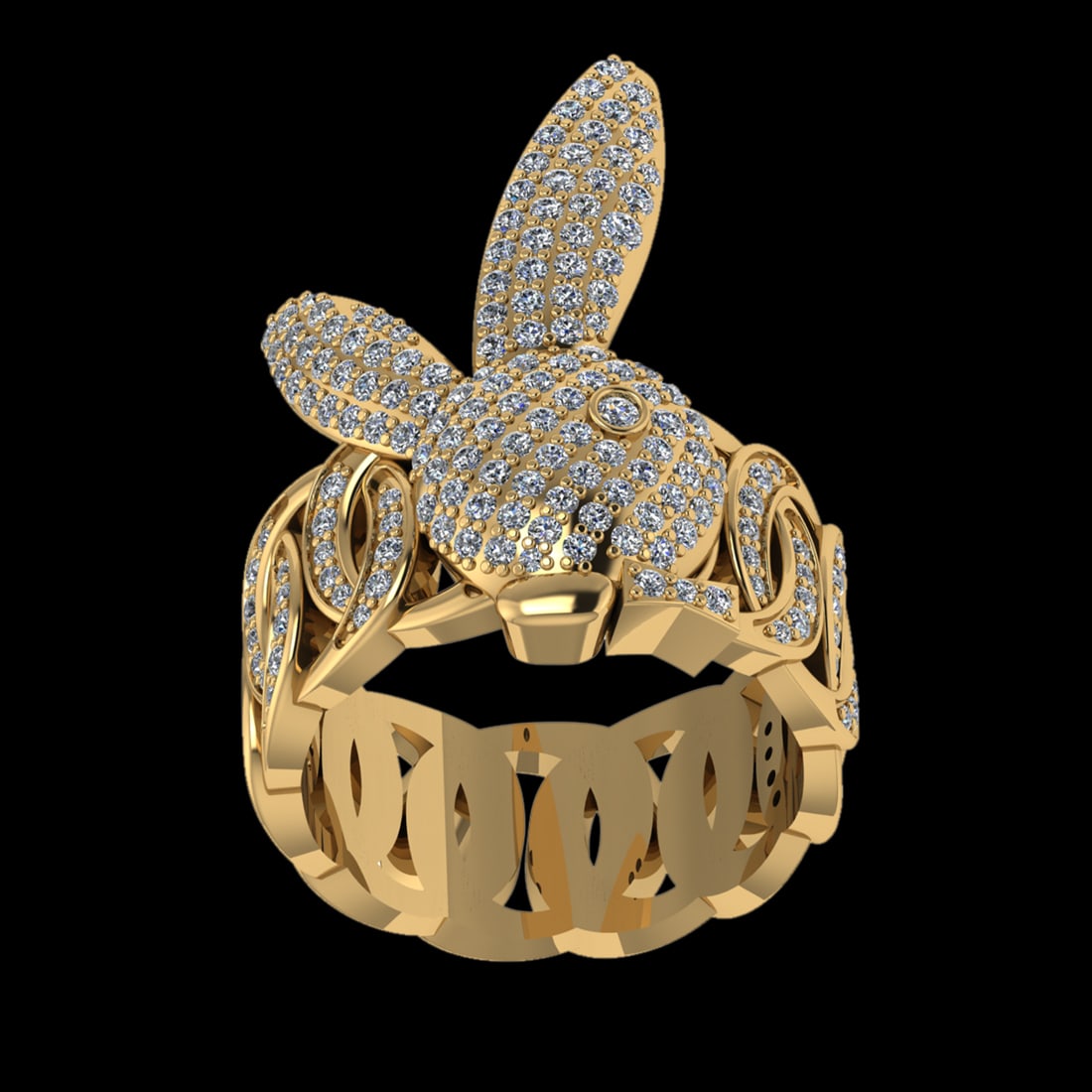 1.40 Ctw VS/SI1 Diamond 10k Yellow Gold rabbit theme Ring (ALL DIAMOND ARE (1 of 1)