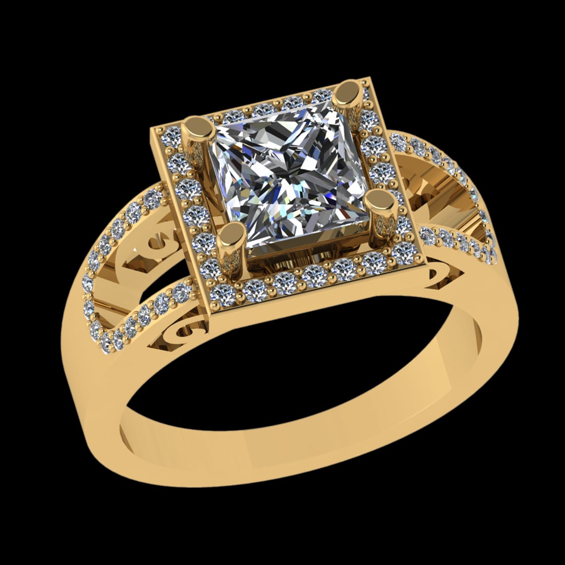 1.15 Ctw VS/SI1 Diamond Style 14 K Yellow Gold Engagement Ring (ALL DIAMOND: Center Diamond Weight : 1.00 Ctw ( Princess Cut ) Center Diamond Color :- G-H Center Clarity : VS/SI1 Stone Setting : Prong Side Diamond Weight Of Ctw 0.15 Ctw Side Stone Color : G-H Stone Clarity : V