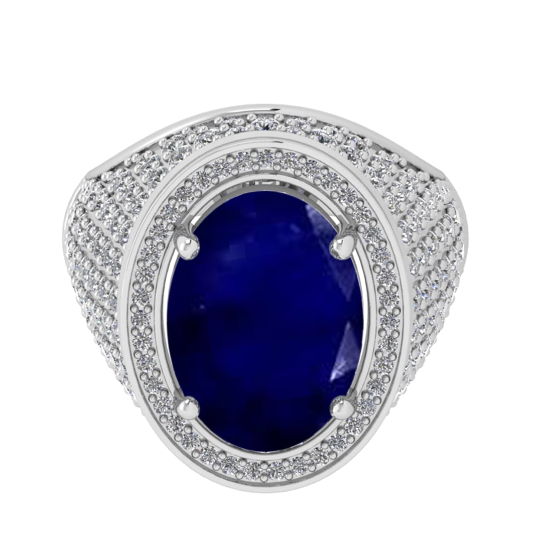 7.50 Ctw VS/SI1 Blue Sapphire And Diamond 14K White Gold Engagement Ring: Center Stone Weight : 5.90 Ctw ( Oval Cut ) Center Stone Color : Blue Sapphire Stone Setting : Prong Side Diamond Weight Of Ctw1.60 Ctw Side Stone Color : G-H Stone Clarity : VS/SI1 Stone Setting : Pr
