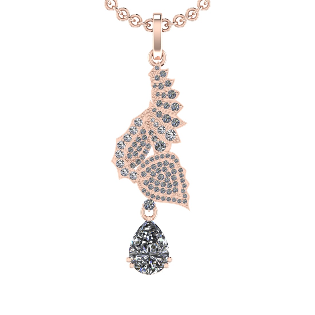 2.52 Ctw SI2/SI1 Diamond 14K Rose Gold Pendant (ALL DIAMOND ARE LAB GROWN): Center Diamond Weight :-1.90 Ctw ( Pear cut) Color :- G-H Clarity : SI2/SI1 Center Stone Setting : Prong Side Diamond Weight Of Ctw 0.62 Ctw Color : G-H Clarity : SI2/SI1 Stone Setting : Prong Metal W