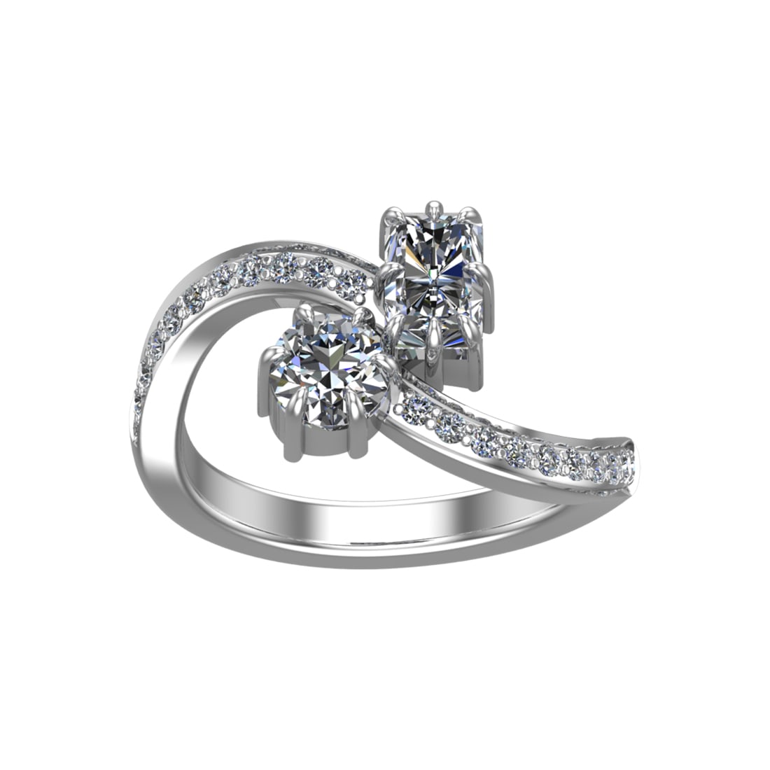 1.24 Ctw SI2/SI1 Diamond Prong Set 14K white Gold Two-Stone Engagement Ring: Center Daimond Weight :-1.00 Ctw ( Round & Emerald Cut) Color : G-H Clarity : SI2/SI1 Side Diamond Weight Of Ctw 0.24 Ctw Color : G-H Clarity : SI2/SI1 Daimond Setting : Prong Metal Weight : Approx