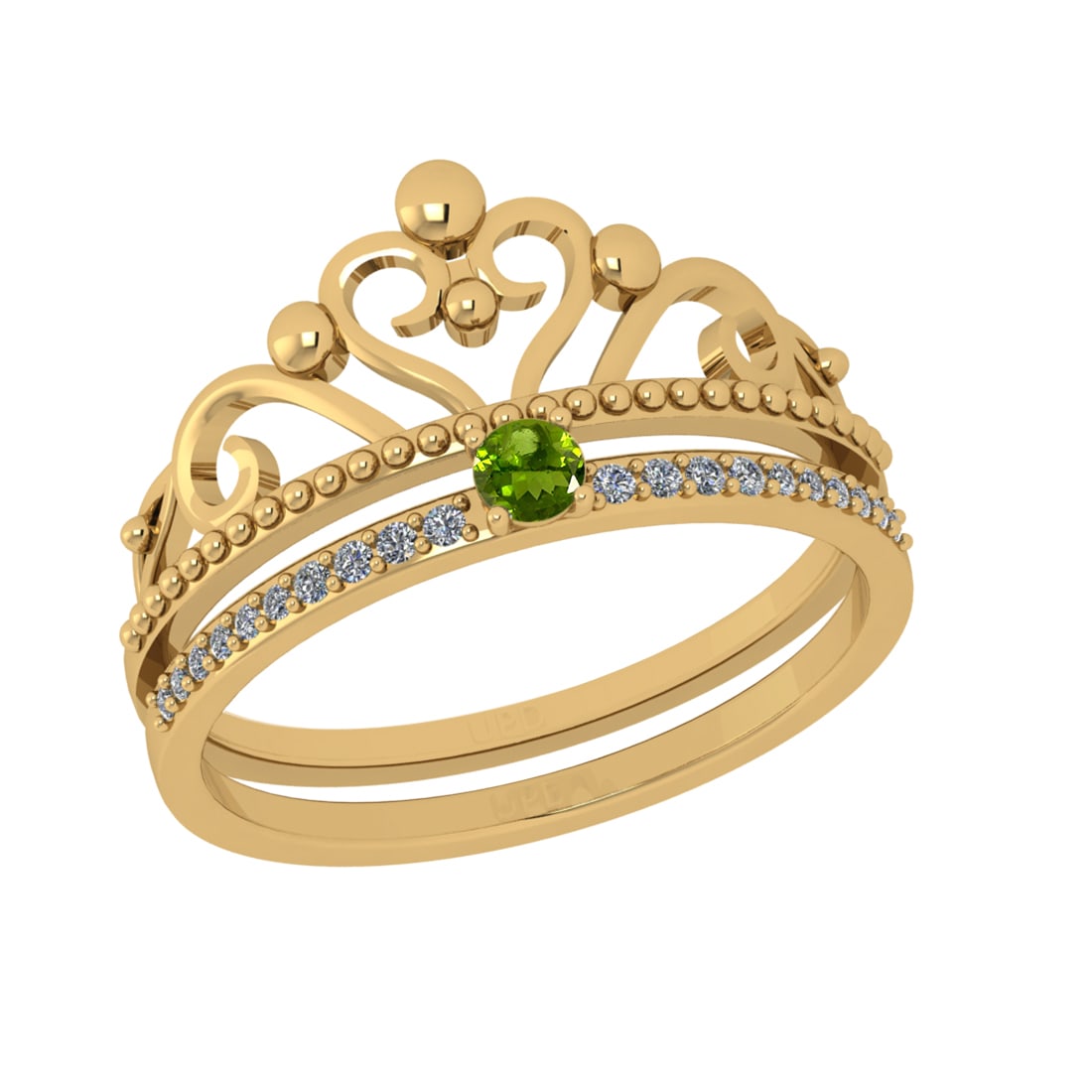 0.23 Ctw VS/SI1 Peridot and Diamond Set 10K Yellow Gold Engagement Ring (AL: Center Stone Weight :-0.11 Ctw ( Round Cut) Center Stone Color :-Peridot Center Stone Setting : Prong Side Diamond Weight Of Ctw 0.12 Ctw Color : J-K Clarity : VS/SI1 Daimond Setting : Prong Metal