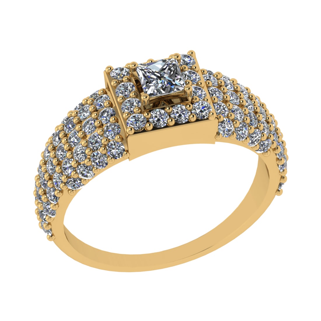 1.49 Ctw SI1/SI2 Diamond 14k Yellow Gold Engagement Ring (ALL DIAMOND ARE L: Center Daimond Weight :-0.29 Ctw ( Princess Cut) Color : G-H Clarity : SI1/SI2 Side Diamond Weight Of Ctw 1.20 Ctw Color : G-H Clarity : SI1/SI2 Daimond Setting : Prong Metal Weight : Approx 5.48 gram