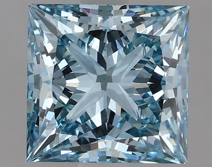 2.7ct Princess Cut Lab Grown Diamond: IGI CertifiedPrincessCut Loose Diamond (LAB GROWN) - Weight:2.7 ctw; Color: Fancy Vivid Blue; Clarity: VS2 #3SS98670v15