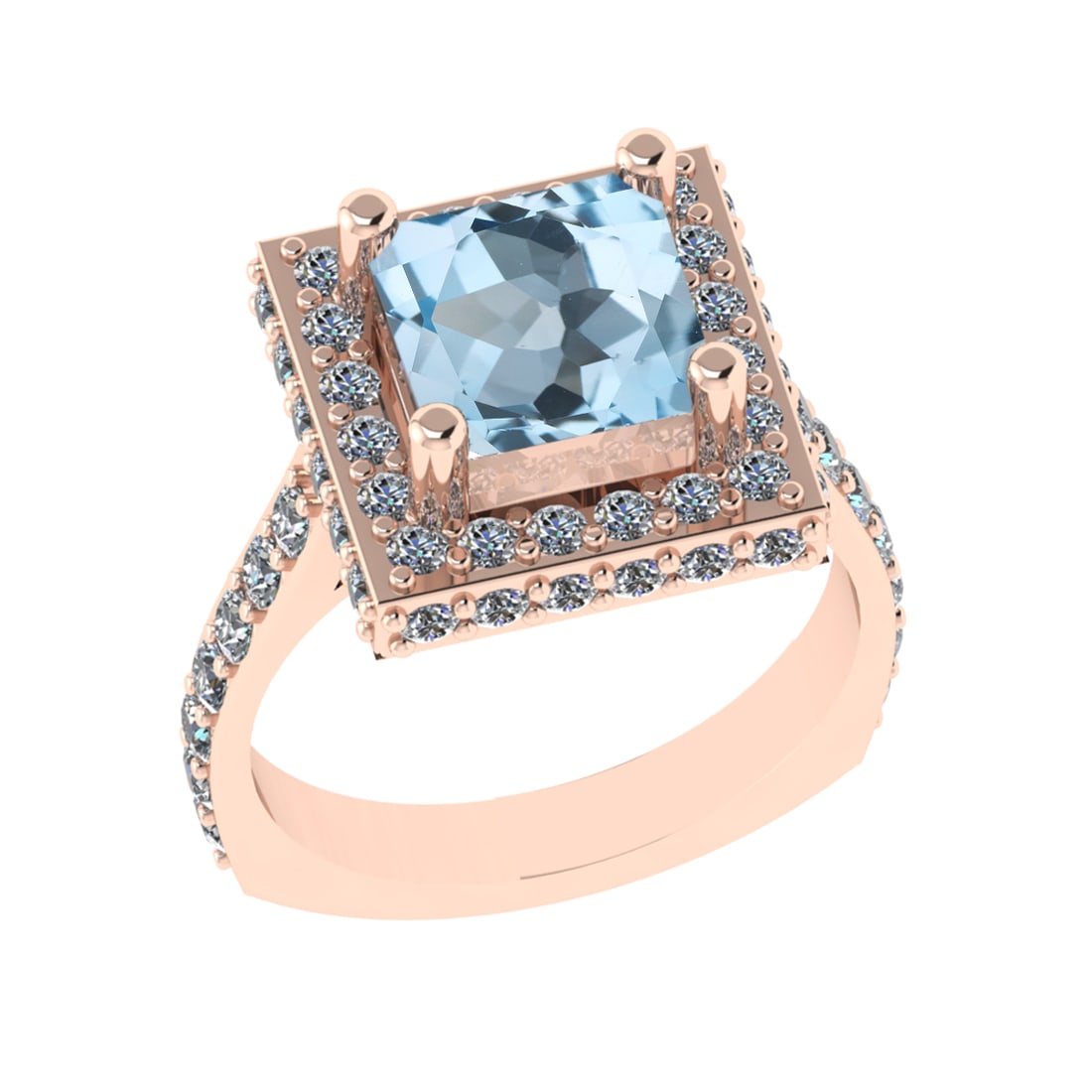 3.21 Ctw VS/SI1 Blue Topaz And Diamond 14K Rose Gold Engagement Ring( ALL D: Center Stone Weight : 1.80 Ctw ( Princess Cut ) Center Stone Color : Blue Topaz Stone Setting : Prong Side Diamond Weight Of Ctw 1.41 Ctw Side Stone Color : J-K Stone Clarity : VS/SI1 Stone Setting : 