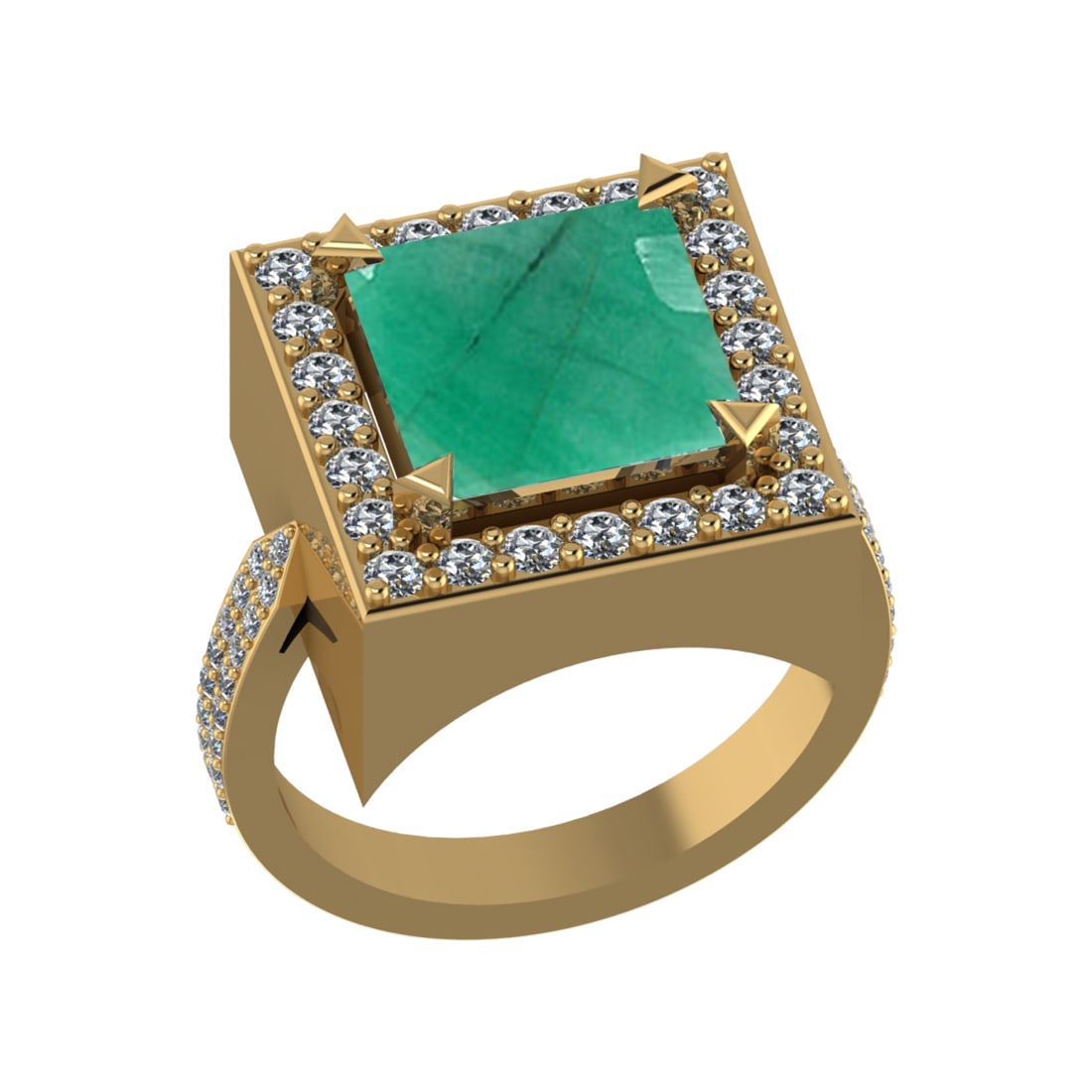 3.35 Ctw VS/SI1 Emerald and Diamond 14k Yellow Gold Engagement Ring (ALL DI: Center Stone Weight :-2.50 Ctw ( Princess Cut) Center Stone Color :-Emerald Center Stone Setting : Prong Side Diamond Weight Of Ctw :- 0.85 Ctw Color : G-H Clarity : VS/SI1 Daimond Setting : Prong Met