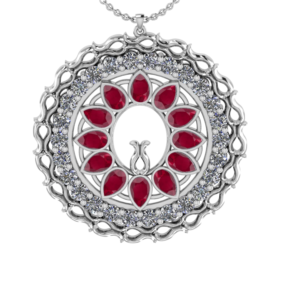5.86 Ctw VS/SI1 Ruby and Diamond 14k white Gold Pandant (ALL DIAMOND ARE LA: Center Stone Weight :-3.00 Ctw ( Pear Cut) Center Stone Color :- Ruby Center Stone Setting : Prong Side Diamond Weight Of Ctw :- 2.86 Ctw Color : J-K Clarity : VS/SI1 Daimond Setting : Prong Metal Wei