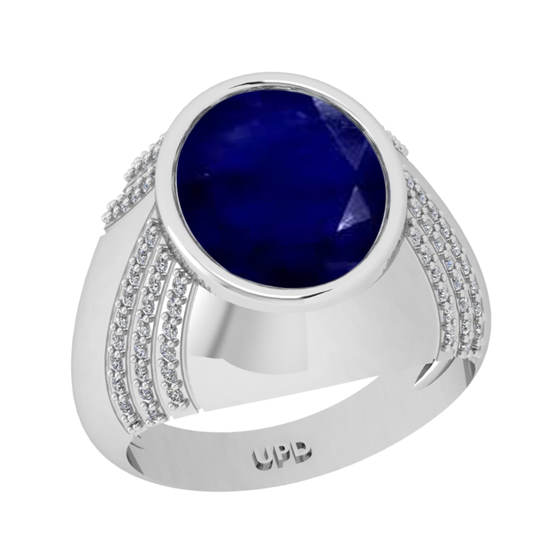 5.15 Ctw VS/SI1 Blue Sapphire And Diamond 14K White Gold Engagement Ring: Center Stone Weight : 4.80 Ctw ( Oval Cut ) Center Stone Color : Blue Sapphire Stone Setting : Prong Side Diamond Weight Of Ctw0.35 Ctw Side Stone Color : G-H Stone Clarity : VS/SI1 Stone Setting : Pr