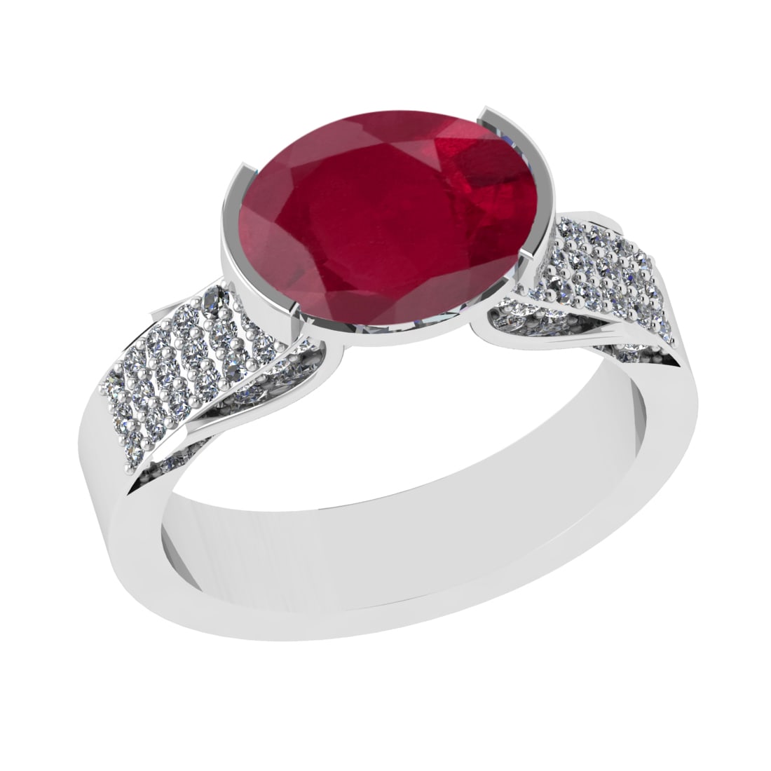 2.98 Ctw VS/SI1 Ruby And Diamond 14k White Gold Engagement Ring (ALL DIAMON: Center Stone Weight : 2.50 Ctw ( Oval Cut ) Center Stone Color : Ruby Stone Setting : Prong Side Diamond Weight Of Ctw 0.48 Ctw Side Stone Color : G-H Stone Clarity : VS/SI1 Stone Setting : Prong Meta
