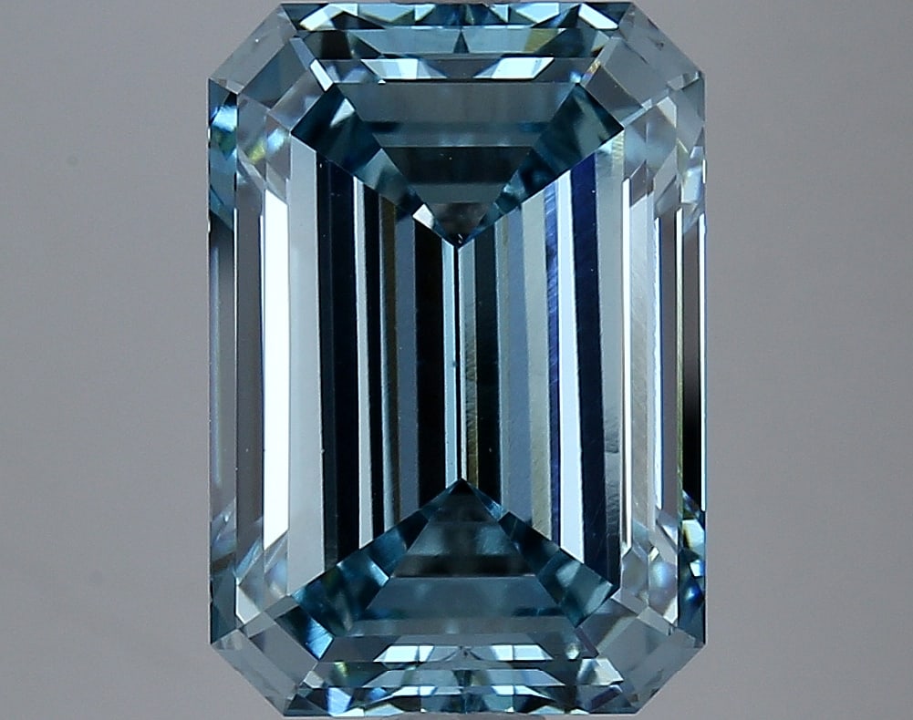 6.4ct Emerald Cut Lab Grown Diamond: IGI Certified Emerald Cut Loose Diamond (LAB GROWN) - Weight: 6.4 ctw; Color: Fancy Intense Blue; Clarity: VS1 #3SS99265v15