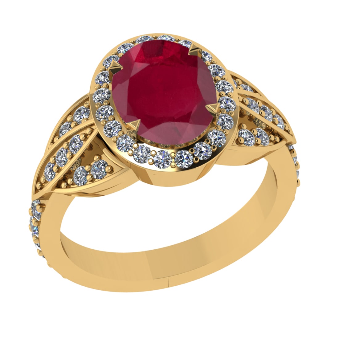 3.26 Ctw VS/SI1 Ruby and Diamond 14k Yellow Gold Engagement Ring (ALL DIAMO: Center Stone Weight :-2.50 Ctw ( Oval Cut) Center Stone Color :-Ruby Center Stone Setting : Prong Side Diamond Weight Of Ctw 0.76 Ctw Color : G-H Clarity : VS/SI1 Daimond Setting : Prong Metal Weight 