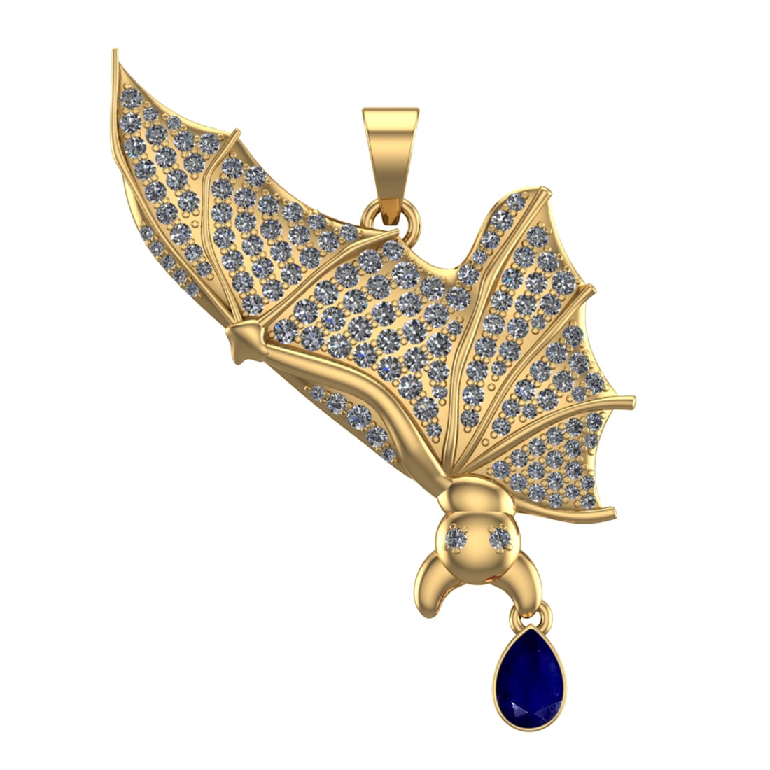2.05 Ctw VS/SI1 Blue Sapphire and Diamond Prong Set 14k Yellow Gold Bat The: Center Stone Weight :-0.50 Ctw ( Pear Cut ) Center Stone Color :-Blue Sapphire Center Stone Setting : Prong Side Diamond Weight Of Ctw :- 1.55 Ctw Color : J-K Clarity : VS/SI1 Daimond Setting : Prong 