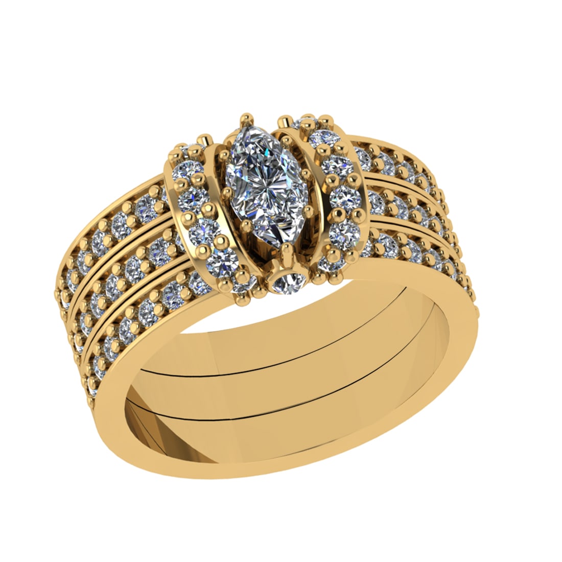 1.39 Ctw SI1/SI2 Diamond 14k Yellow Gold Engagement Halo Ring (ALL DIAMOND: Center Daimond Weight :-0.50 Ctw ( Marquise Cut ) Color : G-H Clarity : SI1/SI2 Side Diamond Weight Of Ctw 0.89 Ctw Color : G-H Clarity : SI1/SI2 Daimond Setting : Prong Metal Weight : Approx 7.90 gra
