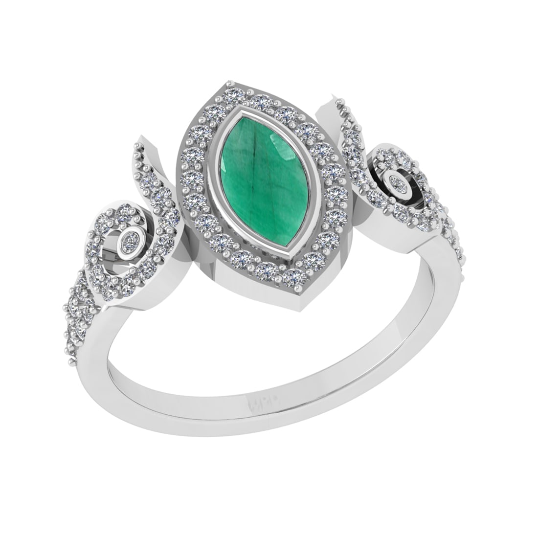 0.93 Ctw VS/SI1 Emerald and Diamond14K White Gold Engagement Ring: Center Stone Weight : 0.50 Ctw (Marquise Cut) Center Stone Color :-Emerald Center Stone Setting : Prong Side Diamond Weight Of Ctw 0.43 Ctw Color : J-K Clarity : VS/SI1 Stone Setting : Prong Metal Wei