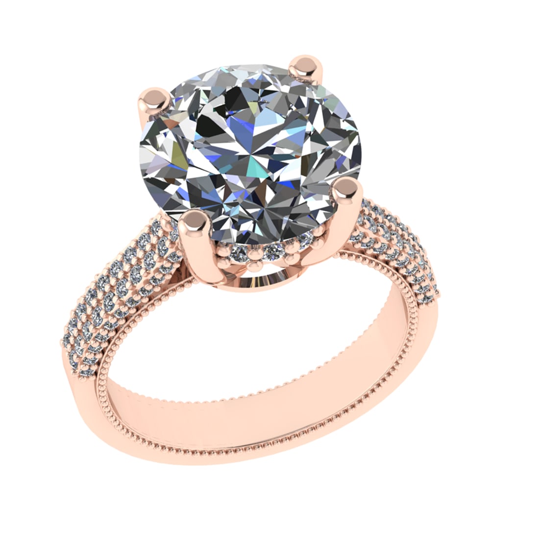 3.66 Ctw VS/SI1 Diamond 14k Rose Gold Engagement Ring: Center Daimond Weight :-2.90 Ctw ( Round Cut) Color : G-H Clarity : VS/SI1 Side Diamond Weight Of Ctw 0.76 Ctw Color : G-H Clarity : VS/SI1 Daimond Setting : Prong Metal Weight : Approx 4.91 gram 14k 