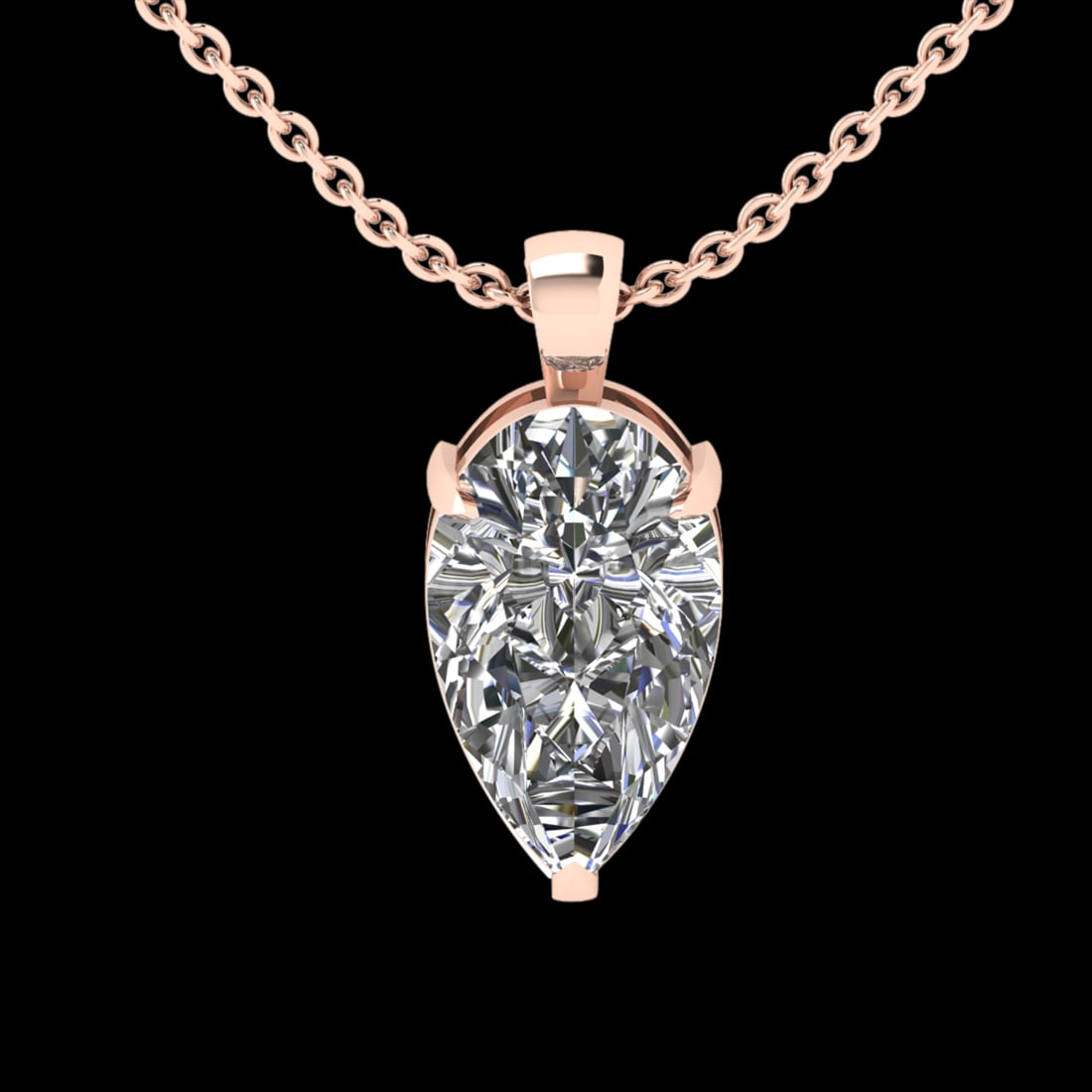 3.58 Ctw VS/SI1 Diamond Style 14 K Rose Gold Solitaire Necklace(ALL DIAMOND: Center Diamond Weight : 3.58 Ctw (Pear Cut) Center Diamond Color :- G-H Center Clarity : VS/SI1 Stone Setting : Prong Metal Weight : Approx 2.80 Gram 14 K Rose Gold Solitaire Necklace(ALL DIAMOND ARE 