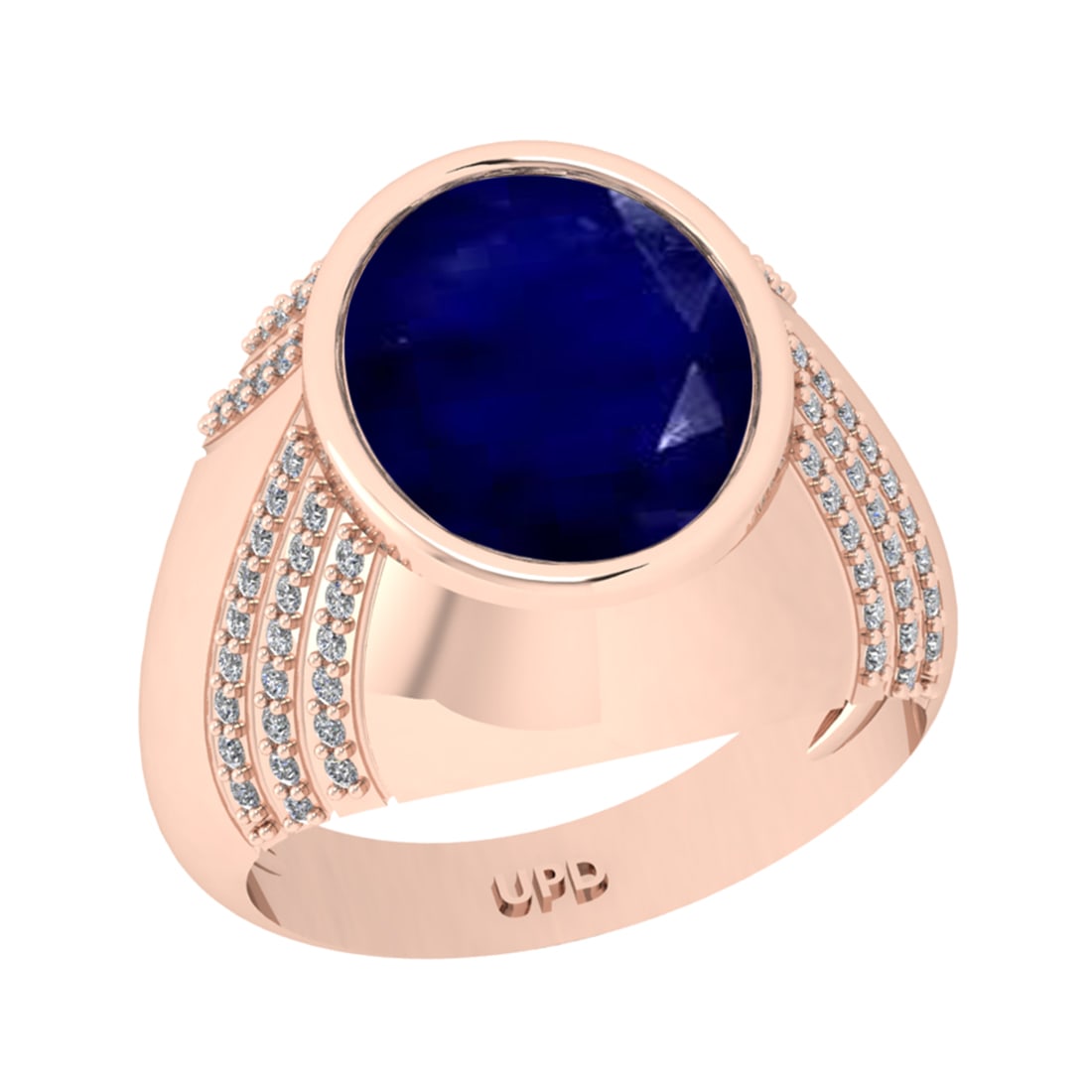 5.15 Ctw VS/SI1 Blue Sapphire And Diamond 14K Rose Gold Engagement Ring: Center Stone Weight : 4.80 Ctw ( Oval Cut ) Center Stone Color : Blue Sapphire Stone Setting : Prong Side Diamond Weight Of Ctw0.35 Ctw Side Stone Color : G-H Stone Clarity : VS/SI1 Stone Setting : Pr