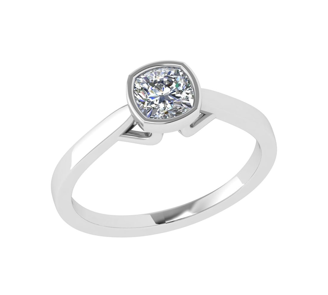 0.50 Ctw SI2/SI1 Diamond Bezel Set 14k white Gold Solitaire Ring: Center Daimond Weight :-0.50 Ctw ( Cushion Cut) Color : G-H Clarity : SI2/SI1 Daimond Setting : Bezel Metal Weight : Approx 2.59 gram 14k White Gold Solitaire Ring Current Ring Size 6 (ALL DIAMOND ARE