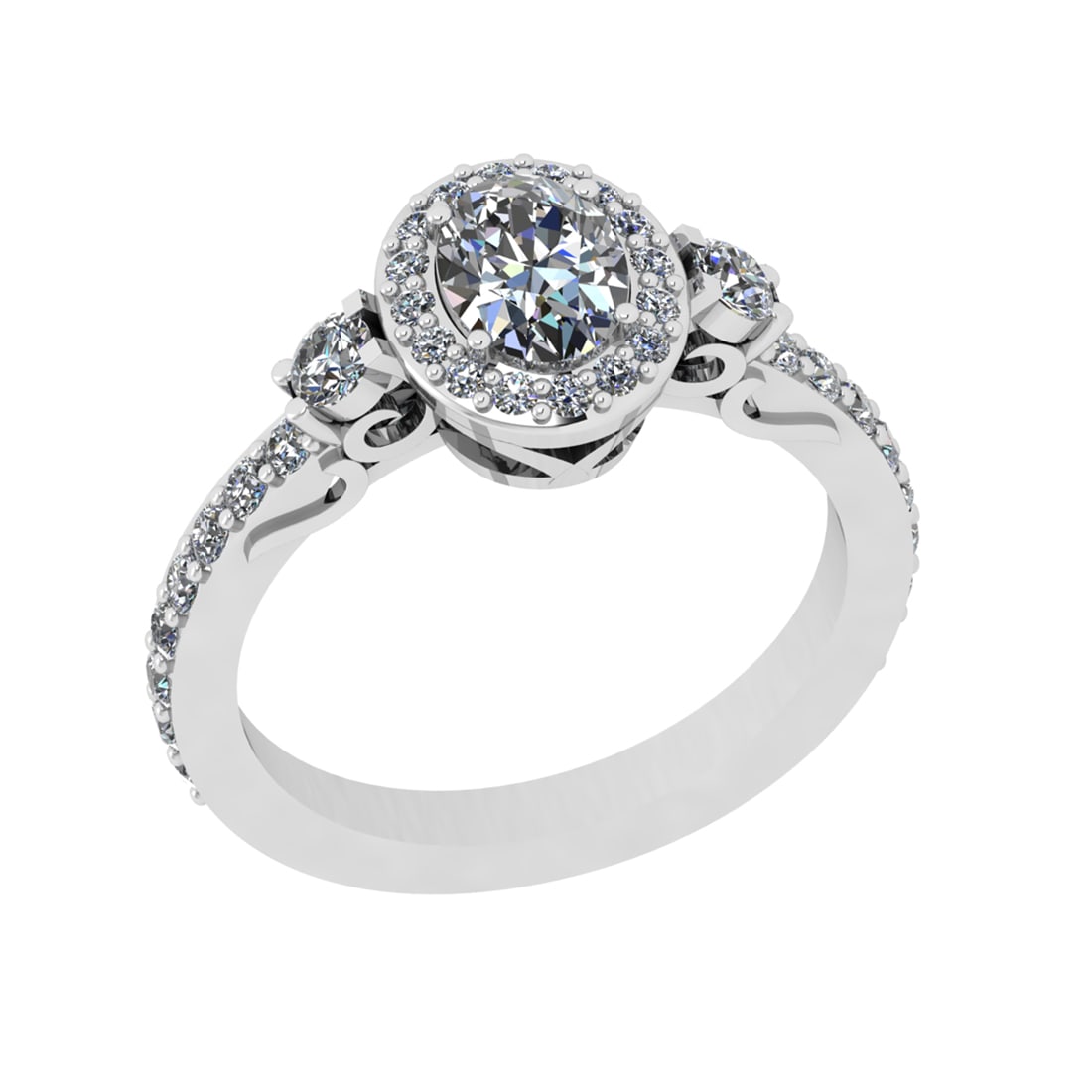 1.35 Ctw SI1/SI2 Diamond Prong Set 14k white Gold Engagement Halo Ring: Center Daimond Weight :-0.75 Ctw ( Oval Cut) Color : G-H Clarity : SI1/SI2 Side Diamond Weight Of Ctw 0.60 Ctw Color : G-H Clarity : SI1/SI2 Daimond Setting : Prong Metal Weight : Approx 4.33 gram 14k